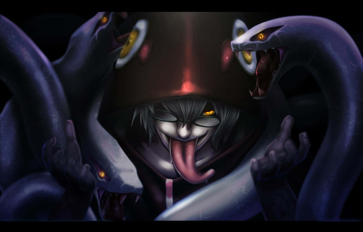 Kabuto Yakushi, glowing yellow eyes, tongue out, SD Desktop Wallpaper
