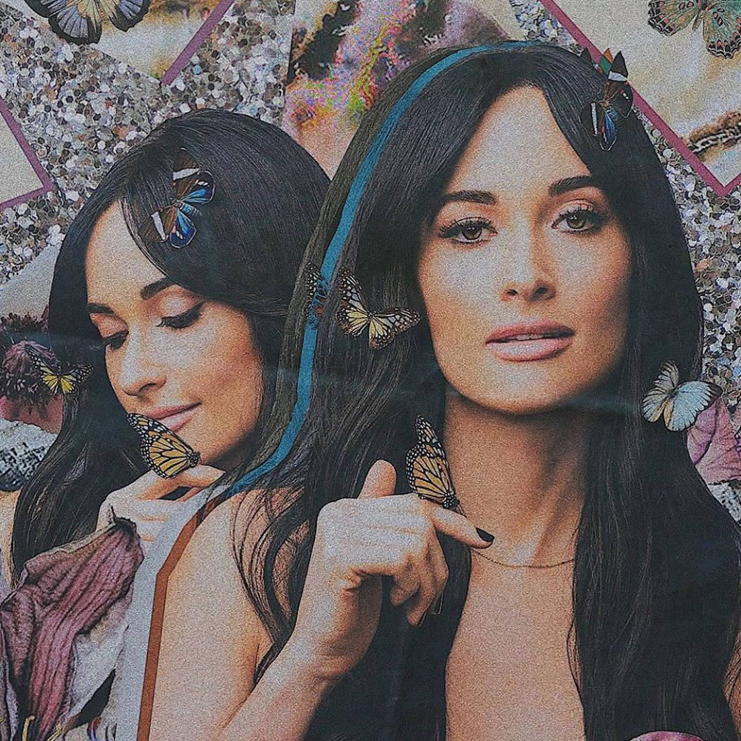 Kacey Musgraves, butterflies, glittery collage background, SD Desktop Wallpaper