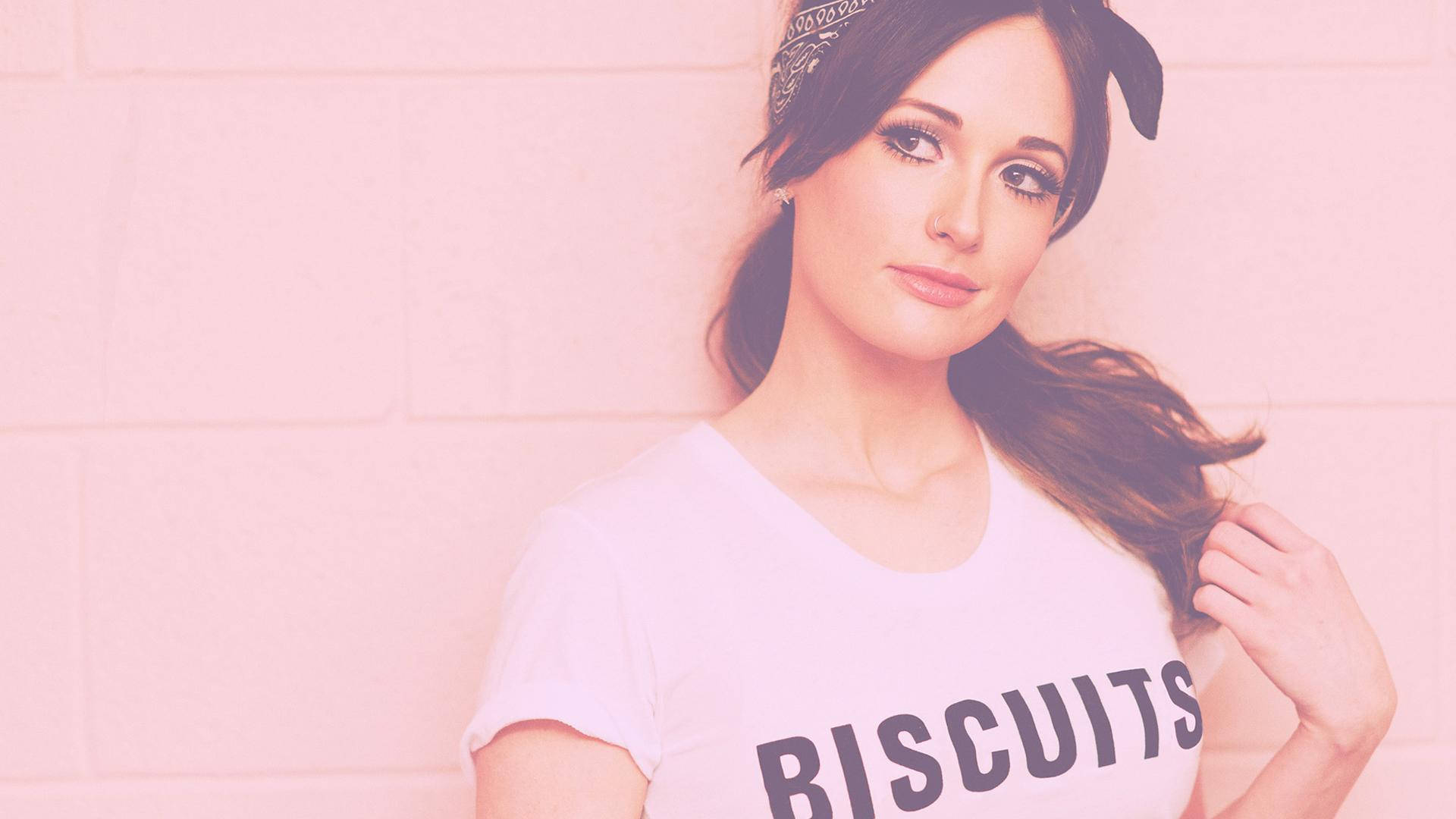 Kacey Musgraves, pastel pink aesthetic, white 'BISCUITS' t-shirt, Full HD Desktop Wallpaper