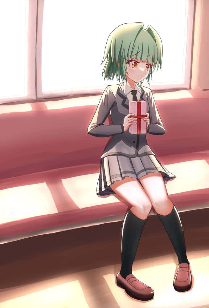 Kaede Kayano, green-haired anime girl, school uniform, SD Phone Wallpaper