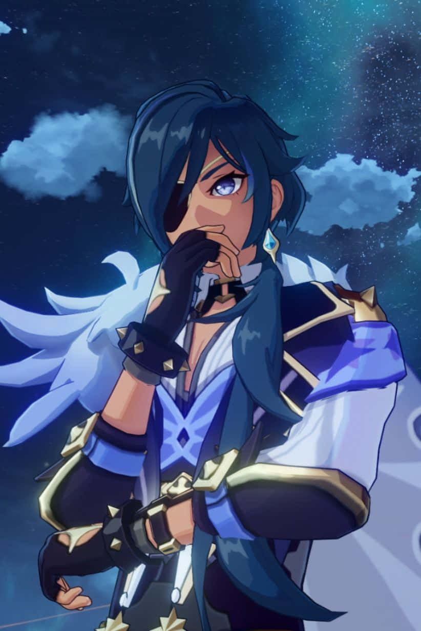 Kaeya, blue-haired, eyepatch, SD Phone Wallpaper