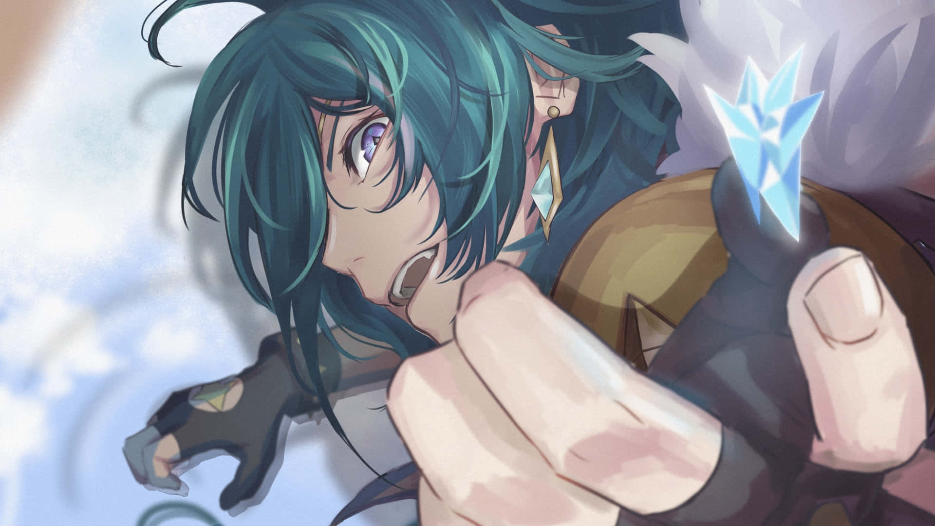 Kaeya, teal-haired, purple eyes, Full HD Desktop Wallpaper