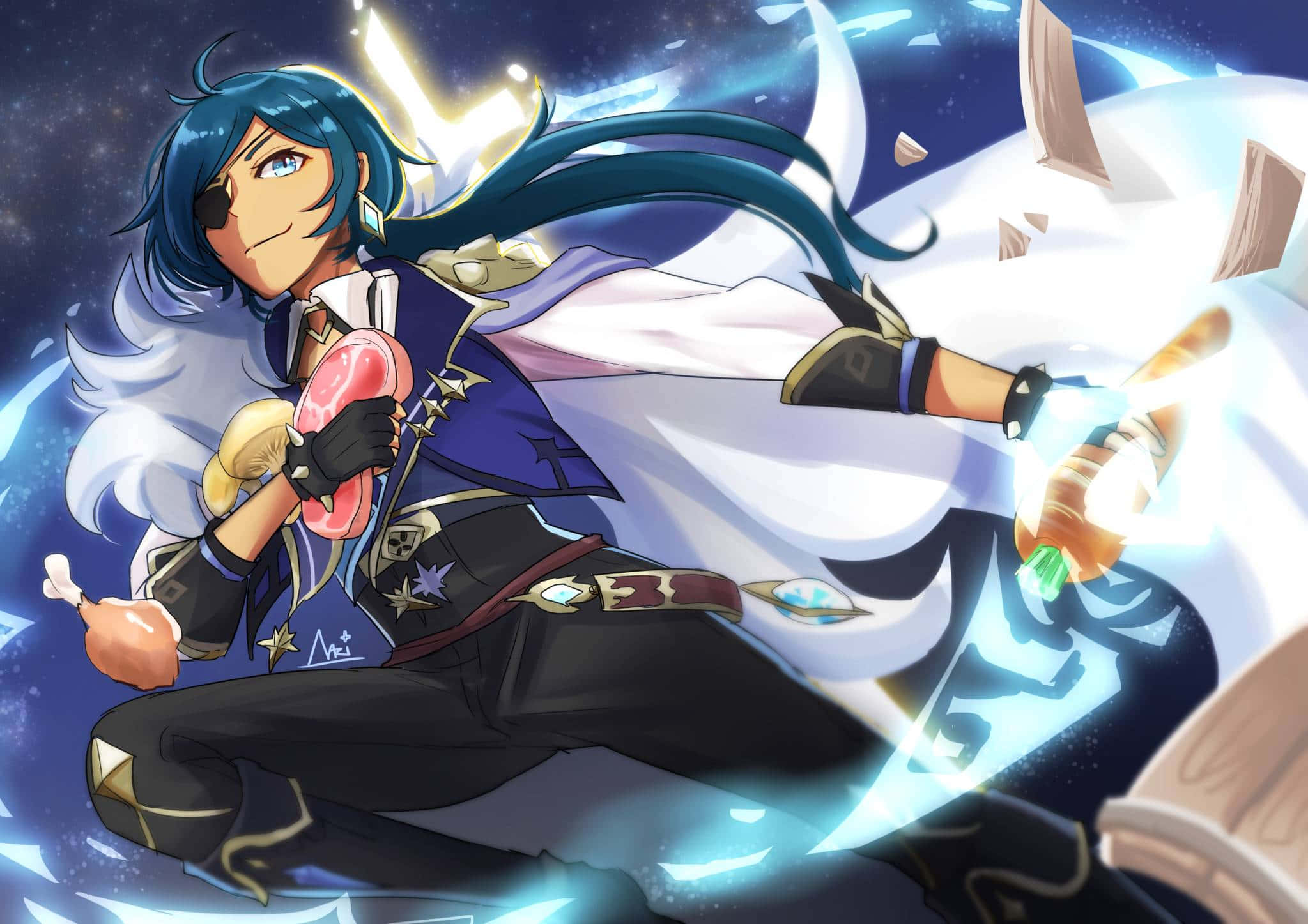 Kaeya, blue-haired, anime warrior, Full HD Desktop Wallpaper