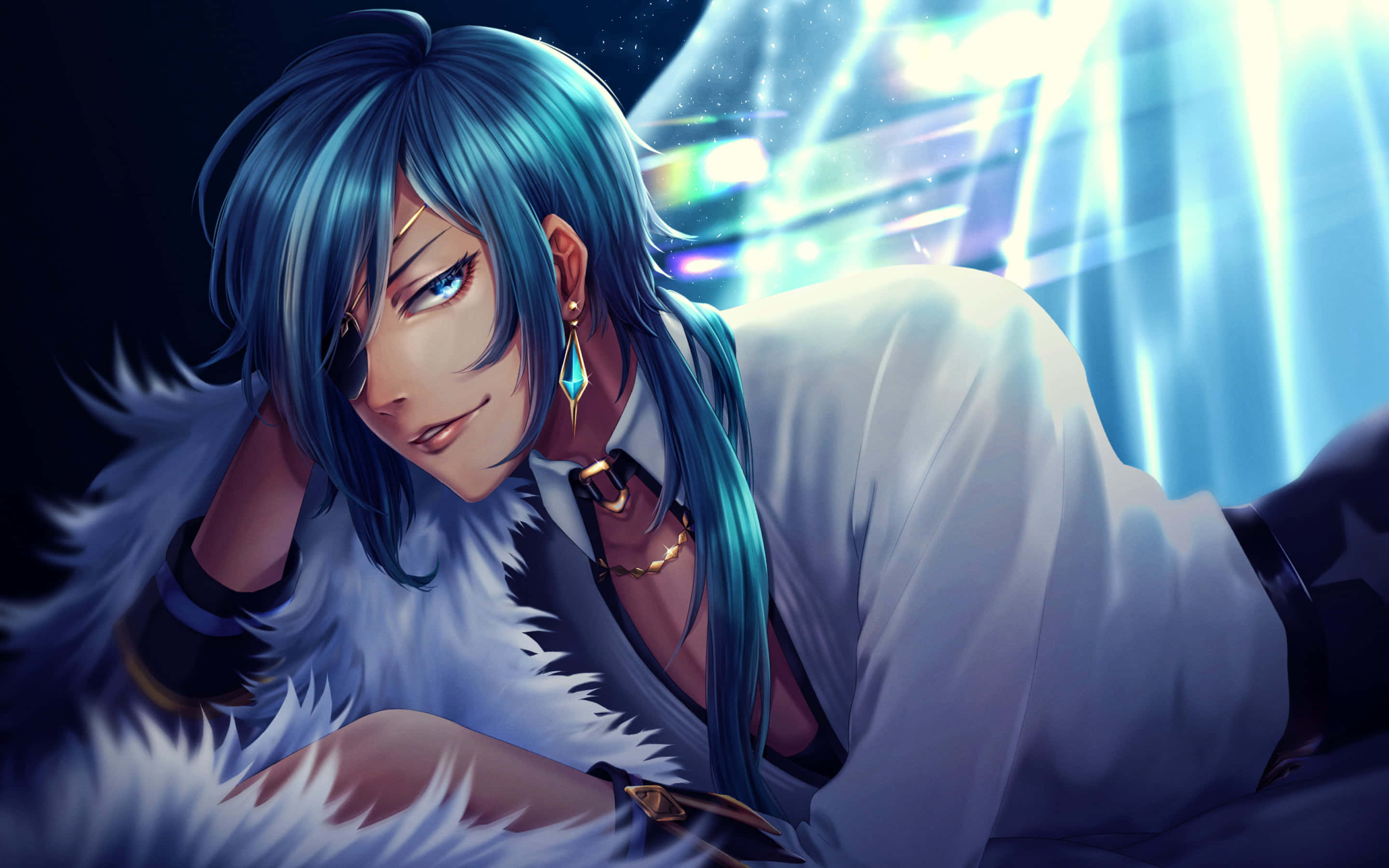 Kaeya, blue-haired anime male, gentle smile, 2K Desktop Wallpaper