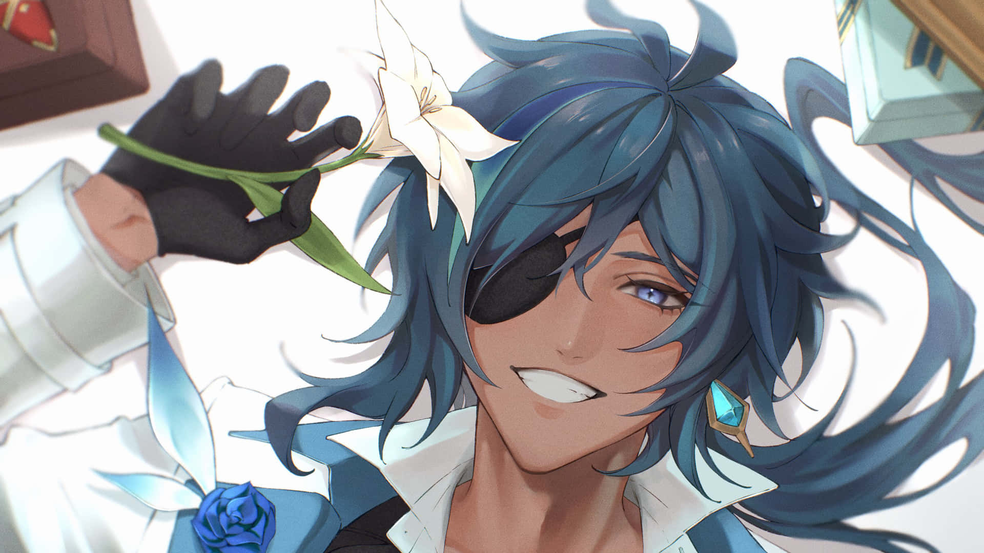 Kaeya, blue hair, eyepatch, Full HD Desktop Wallpaper