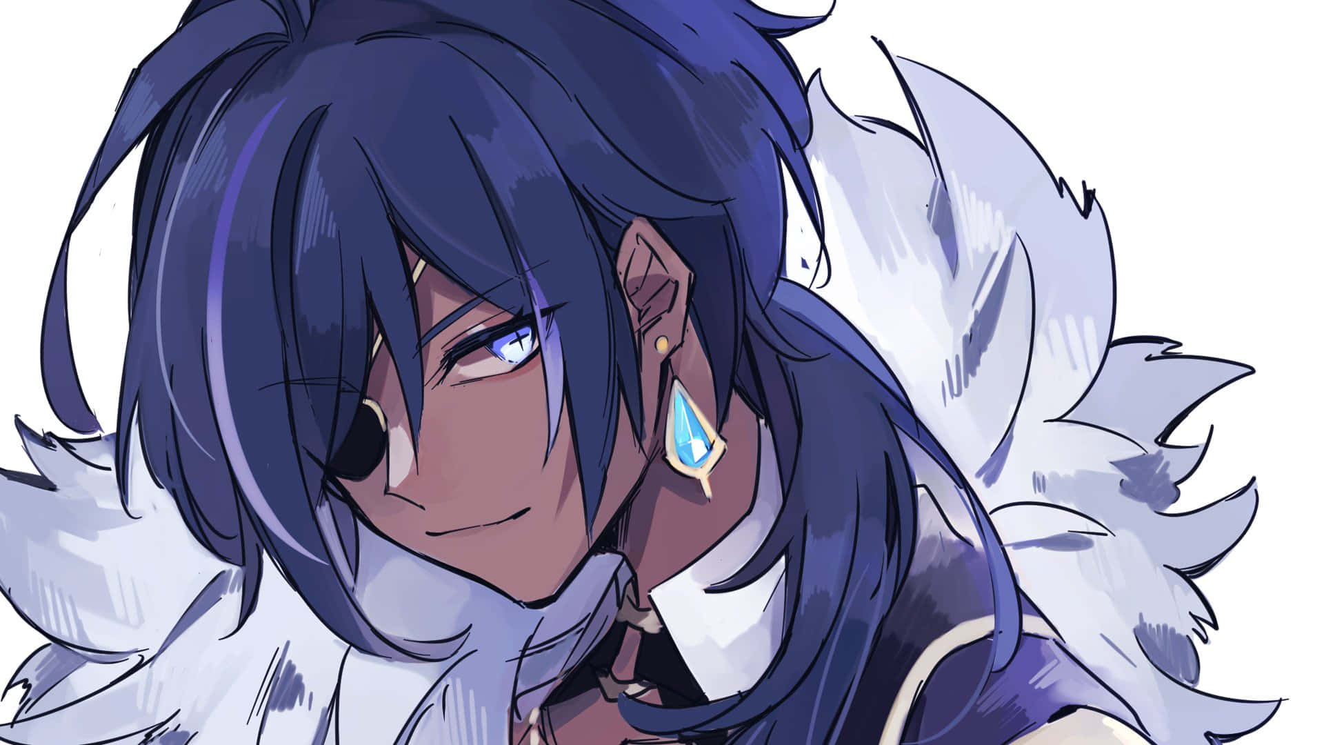 Kaeya, dark blue hair, white feathered wings, Full HD Desktop Wallpaper