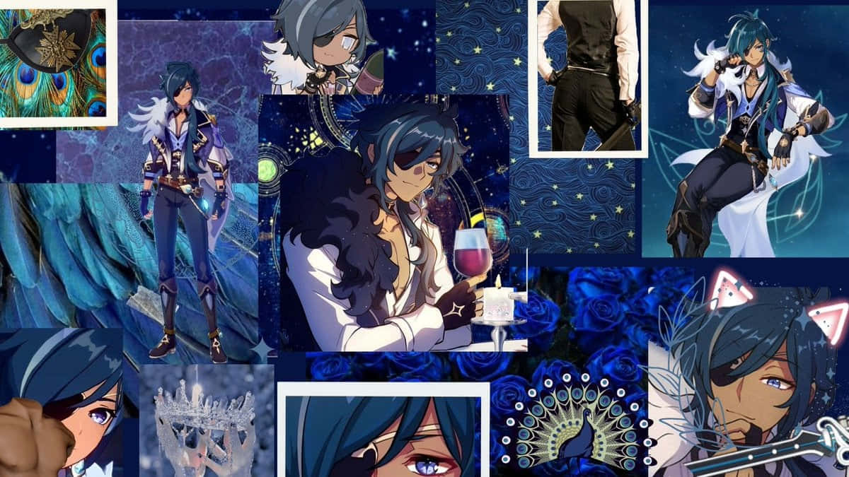Kaeya, blue hair, starry backgrounds, SD Desktop Wallpaper