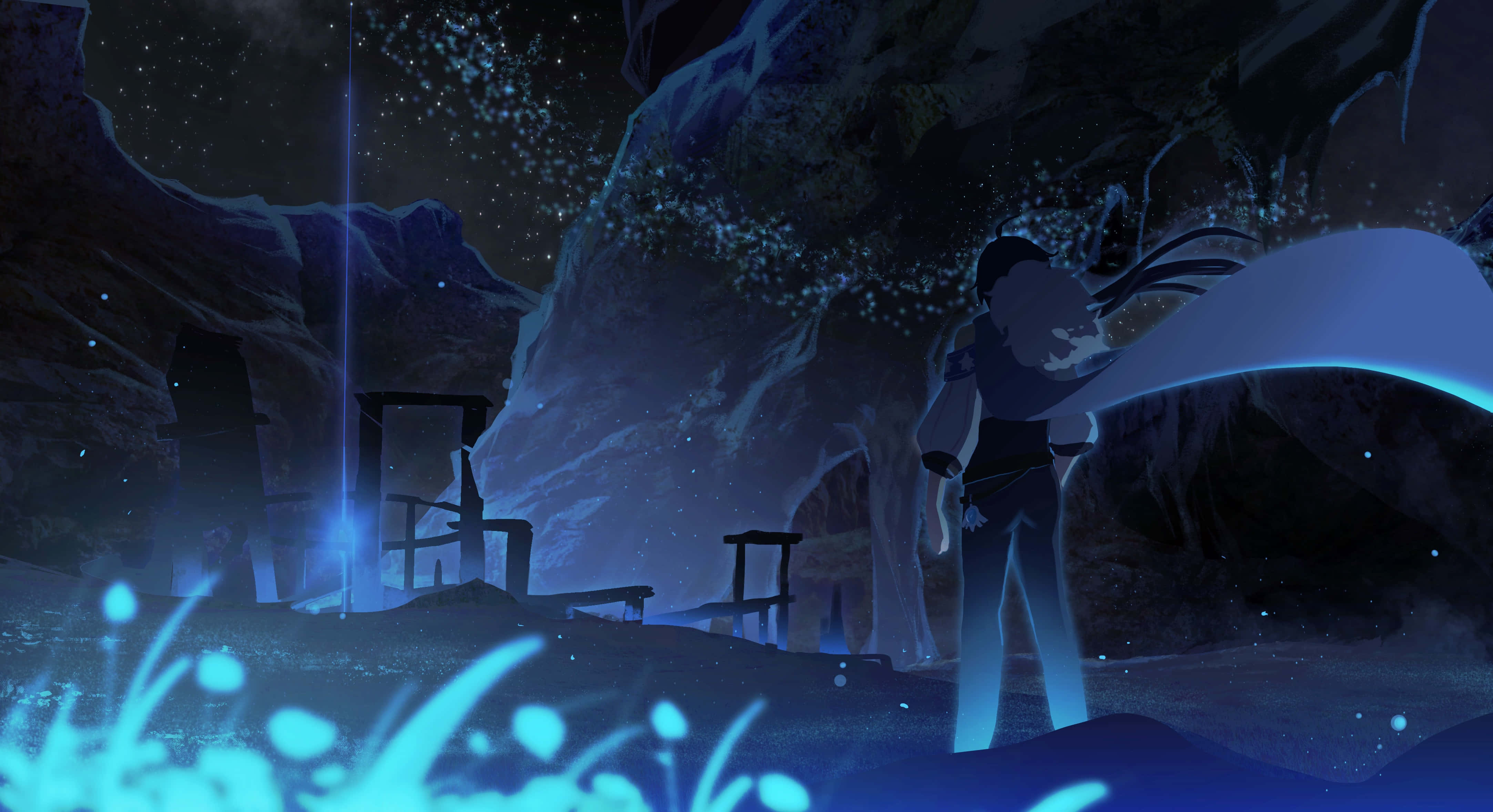 Kaeya, anime figure, mystical cave, 4K Desktop Wallpaper