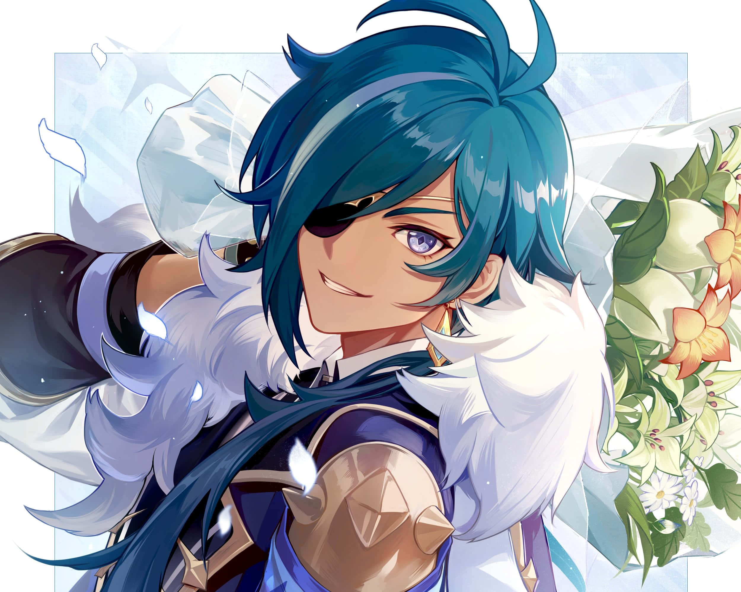 Kaeya, blue hair, eyepatch, Full HD Desktop Wallpaper