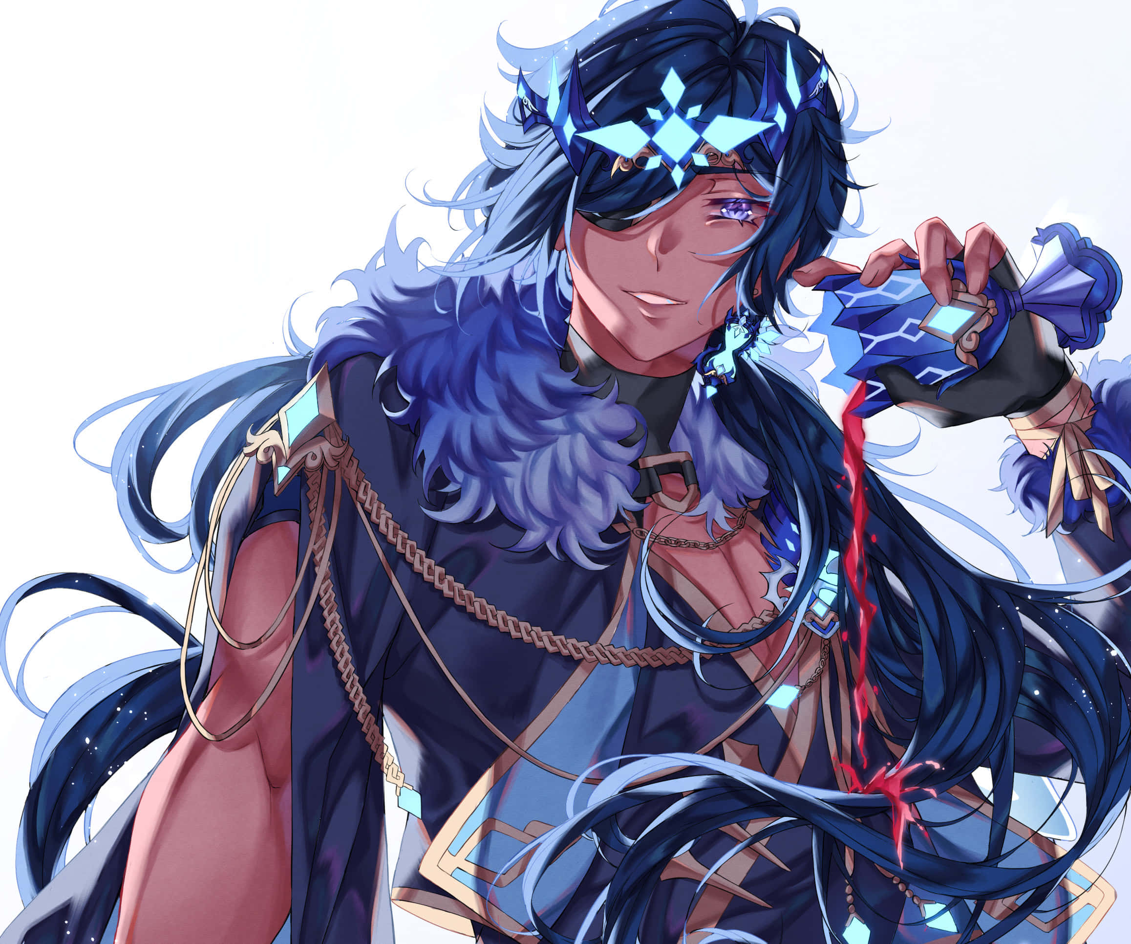 Kaeya, blue-haired anime character, glowing eyes, Full HD Desktop Wallpaper