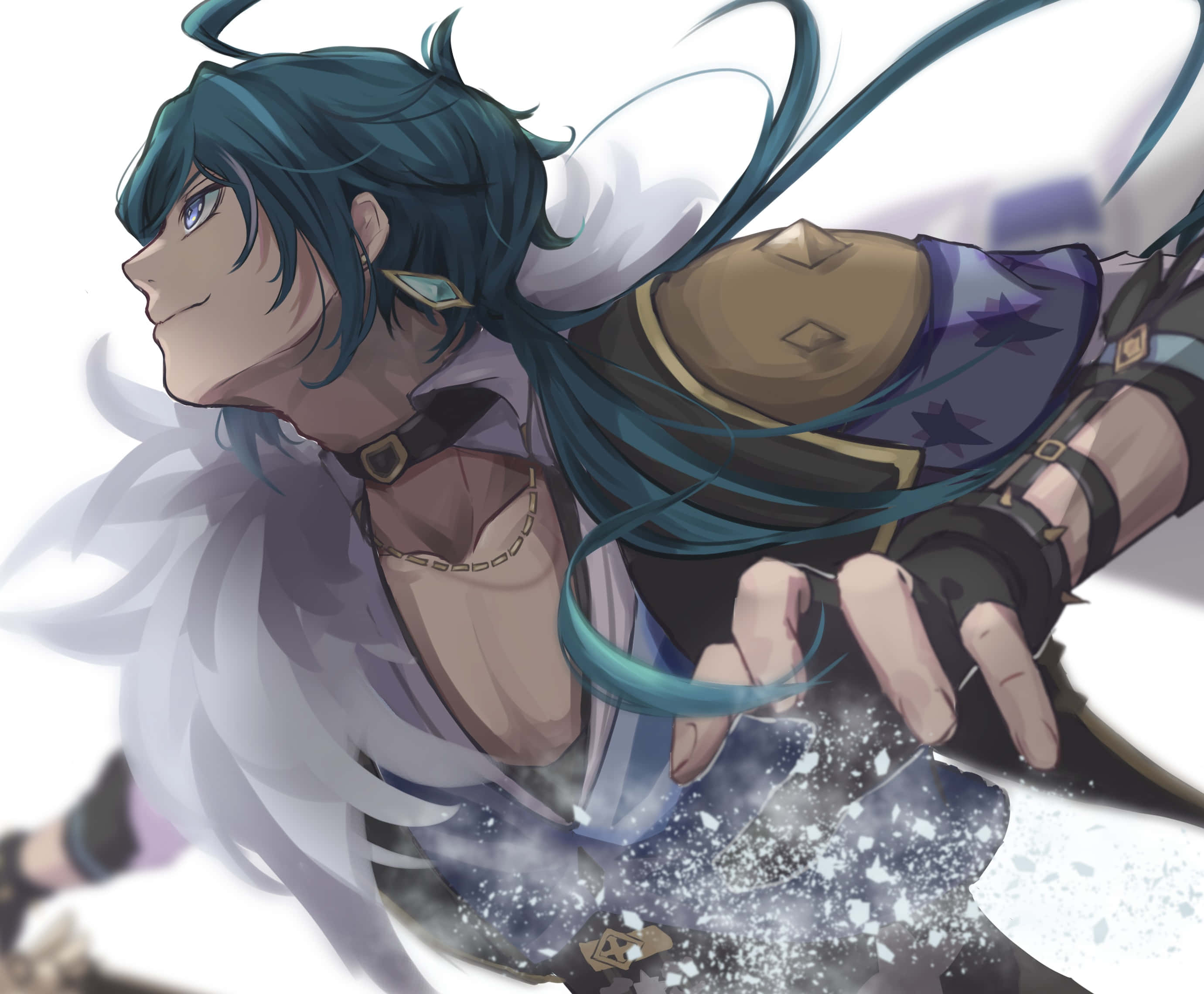 Kaeya, teal hair, white wings, 2K Desktop Wallpaper