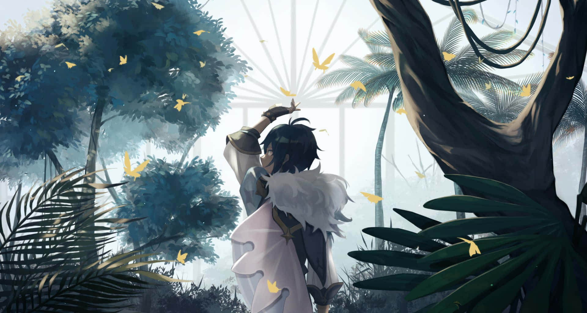 Kaeya, dark hair, white fur-trimmed cloak, Full HD Desktop Wallpaper