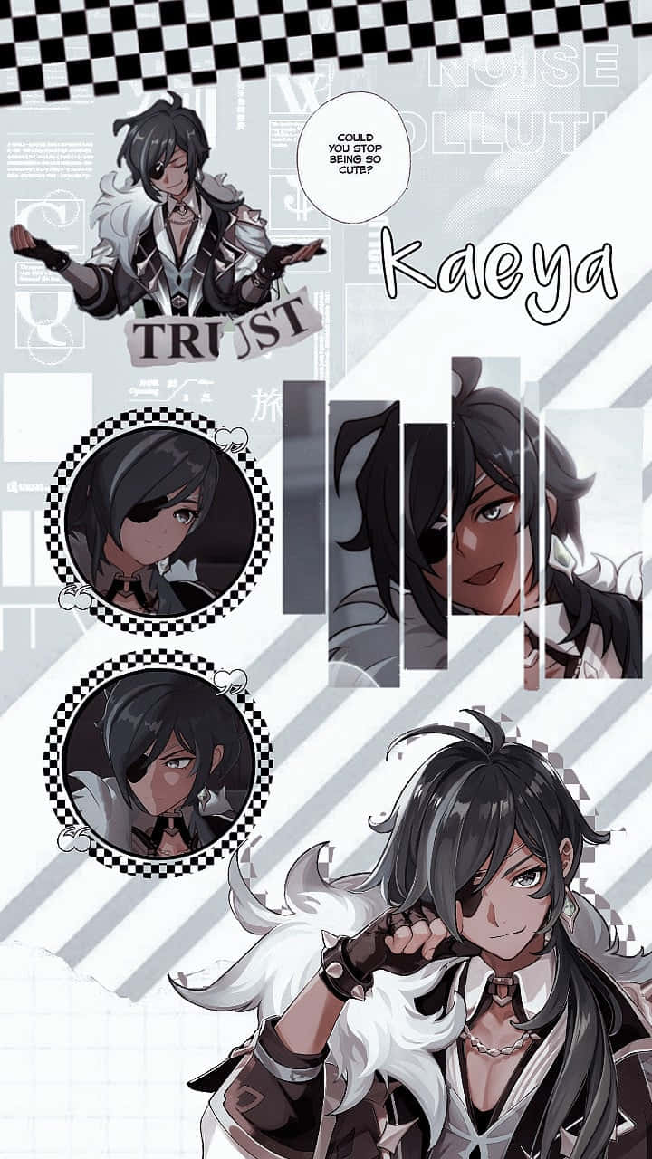 Kaeya, checkered borders, text overlays, HD Phone Wallpaper