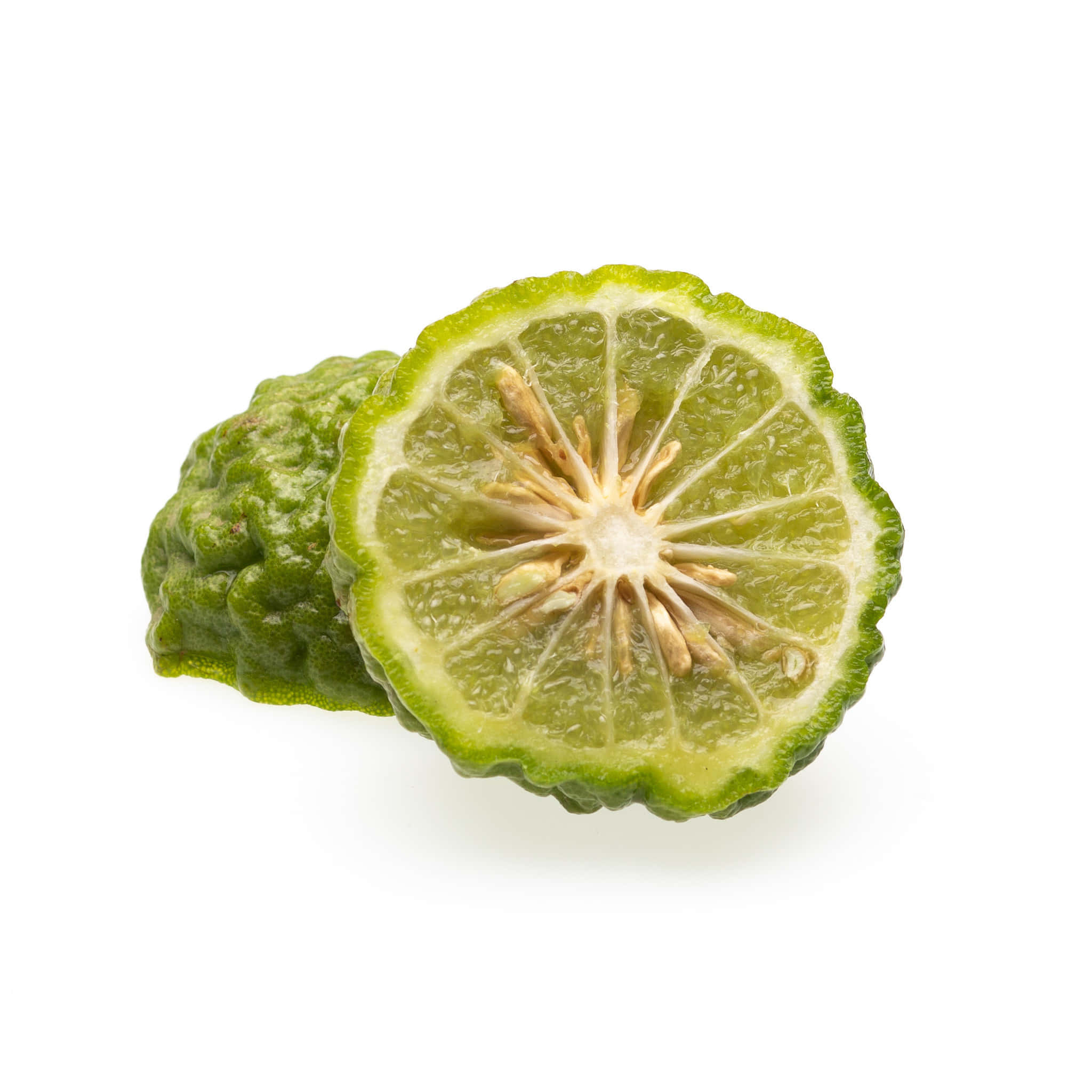 Sliced Green Kaffir Tropical Fruit, vibrant green lime, juicy segments, Full HD Desktop Wallpaper