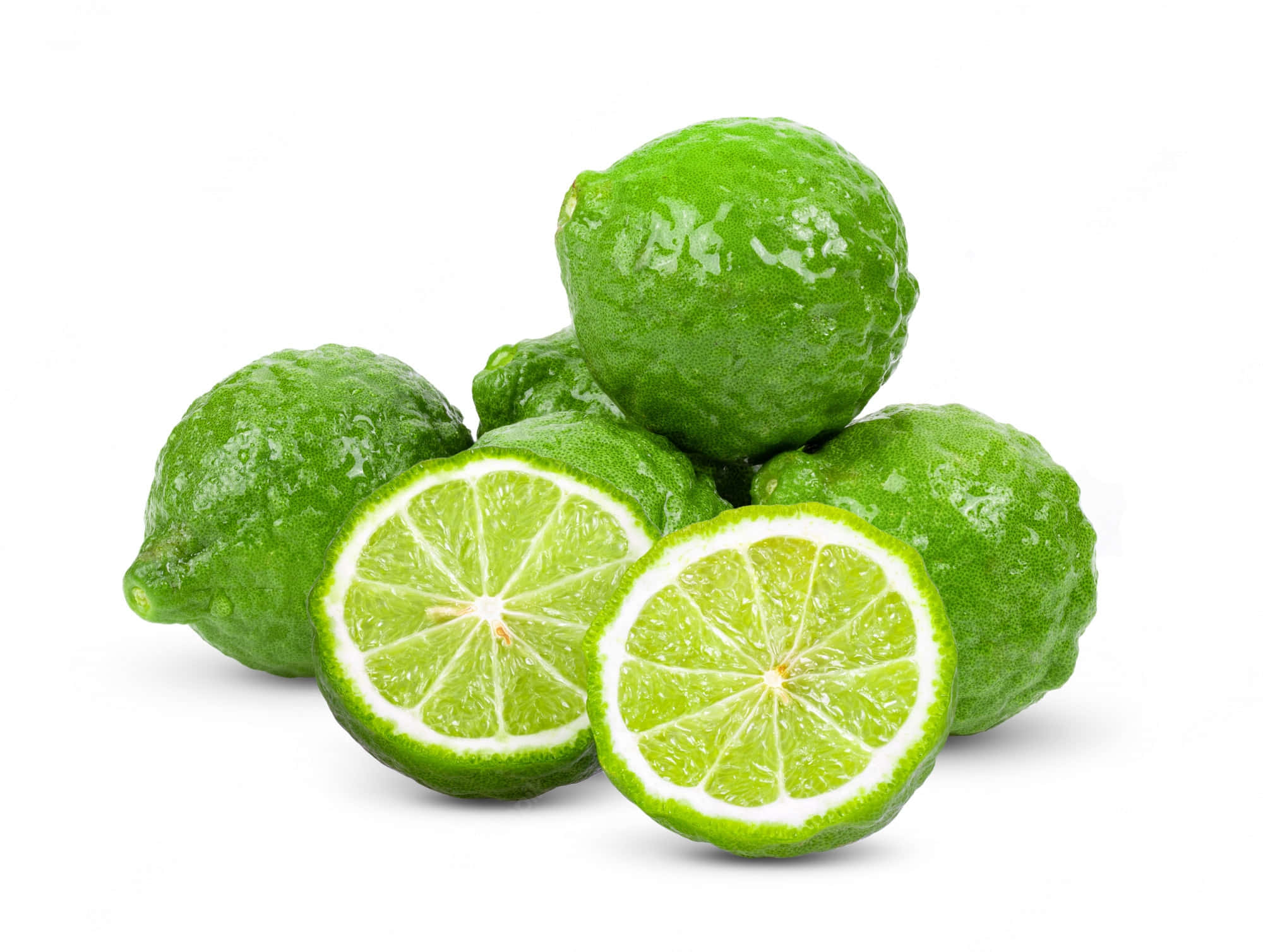 Green Kaffir Lime, white background, dew drops, Full HD Desktop Wallpaper