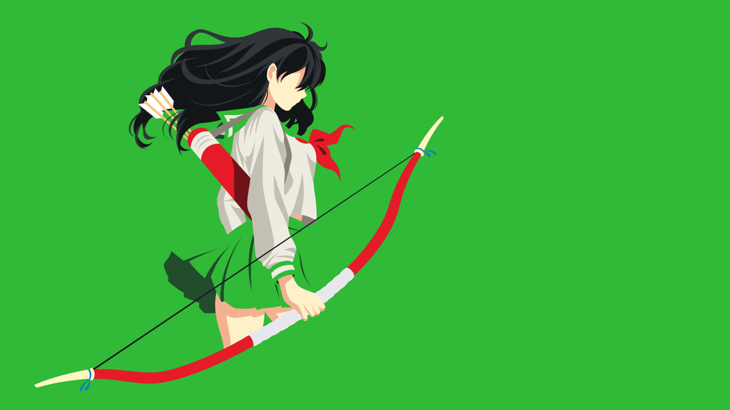 Kagome Higurashi, black hair, red bow, 2K Desktop Wallpaper