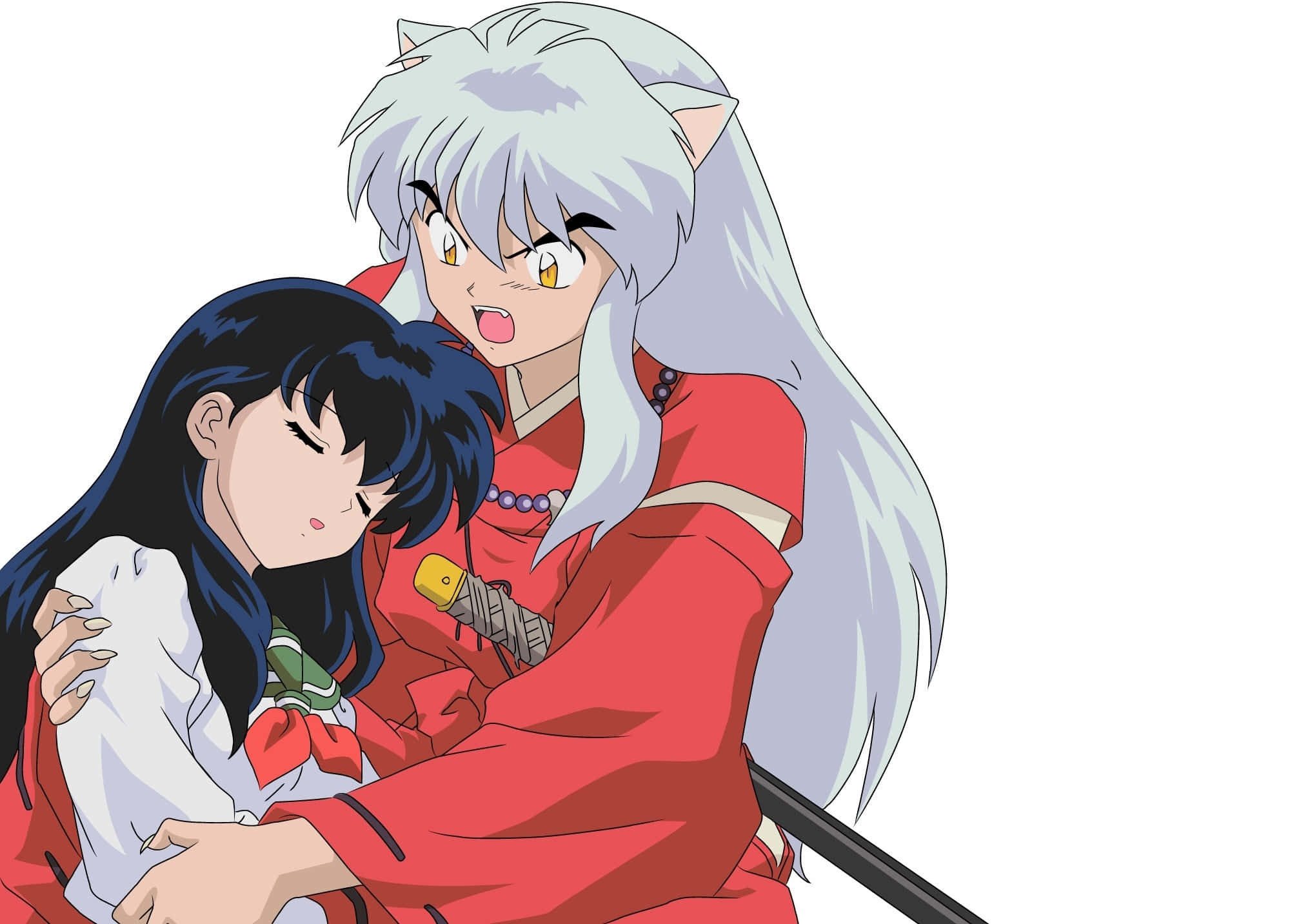 Kagome Higurashi, silver-haired anime demon, sword, Full HD Desktop Wallpaper