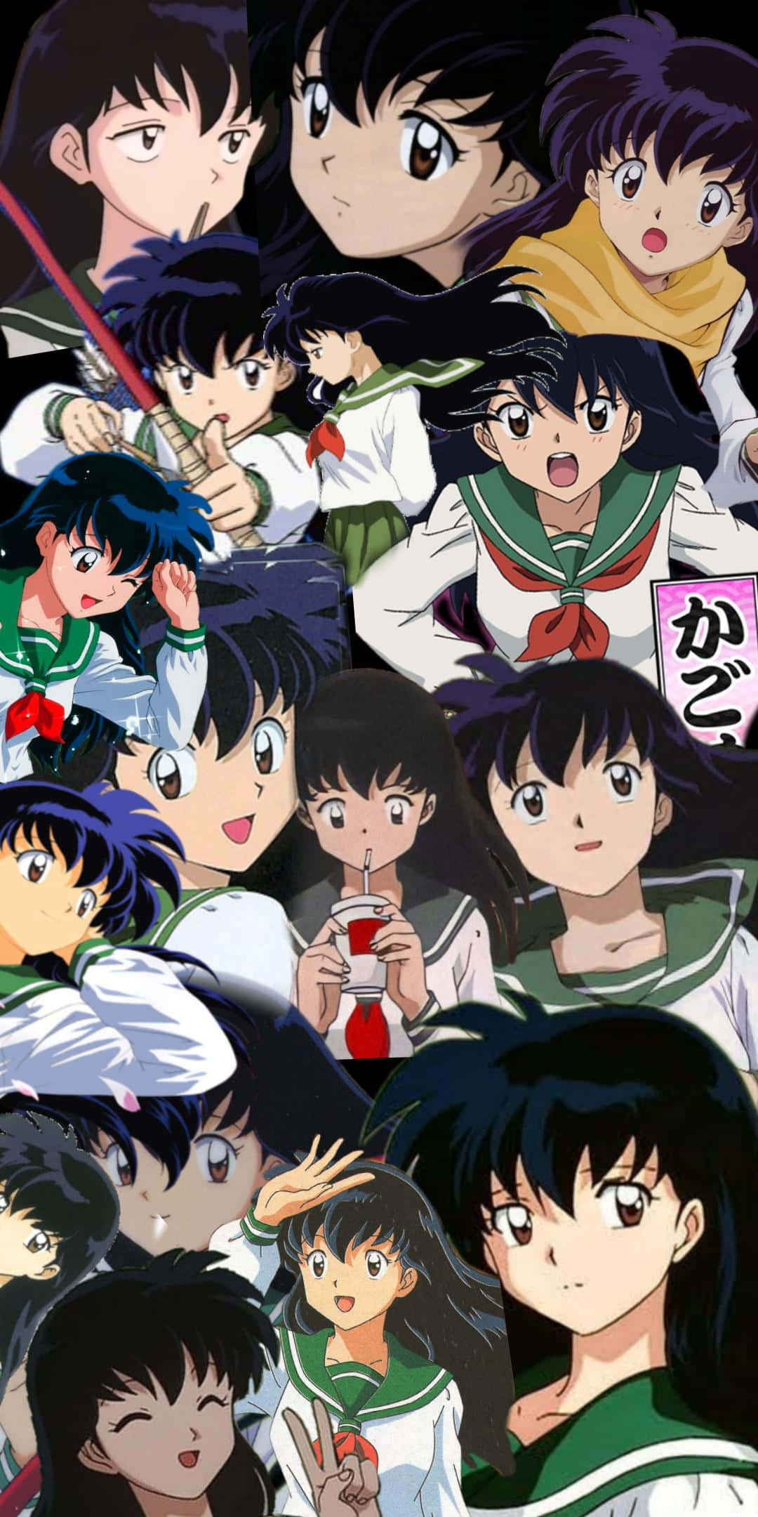 Kagome Higurashi, pink and purple background, school uniforms, Full HD Phone Wallpaper