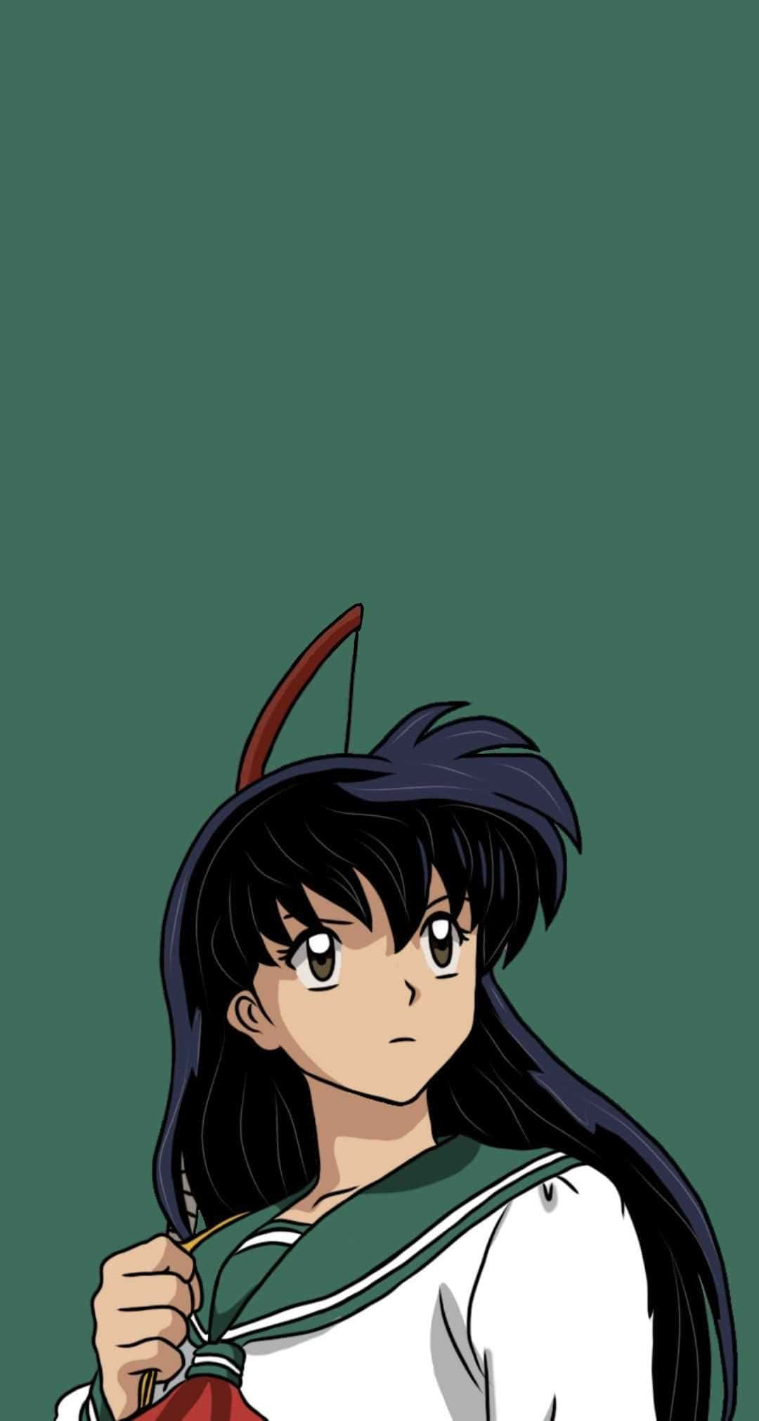 Kagome Higurashi, long black hair, red arrowhead hairpin, Full HD Phone Wallpaper