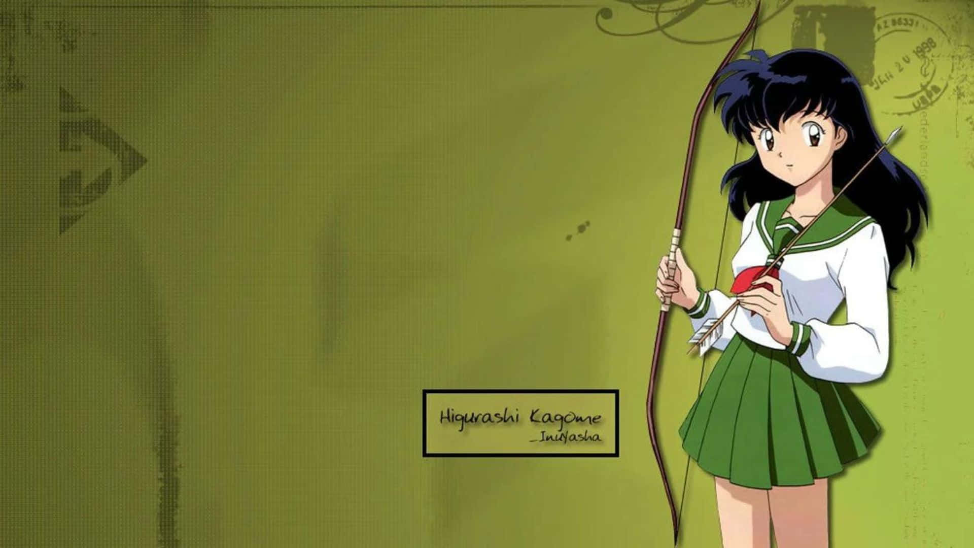 Kagome Higurashi, green school uniform, bow and arrow, Full HD Desktop Wallpaper