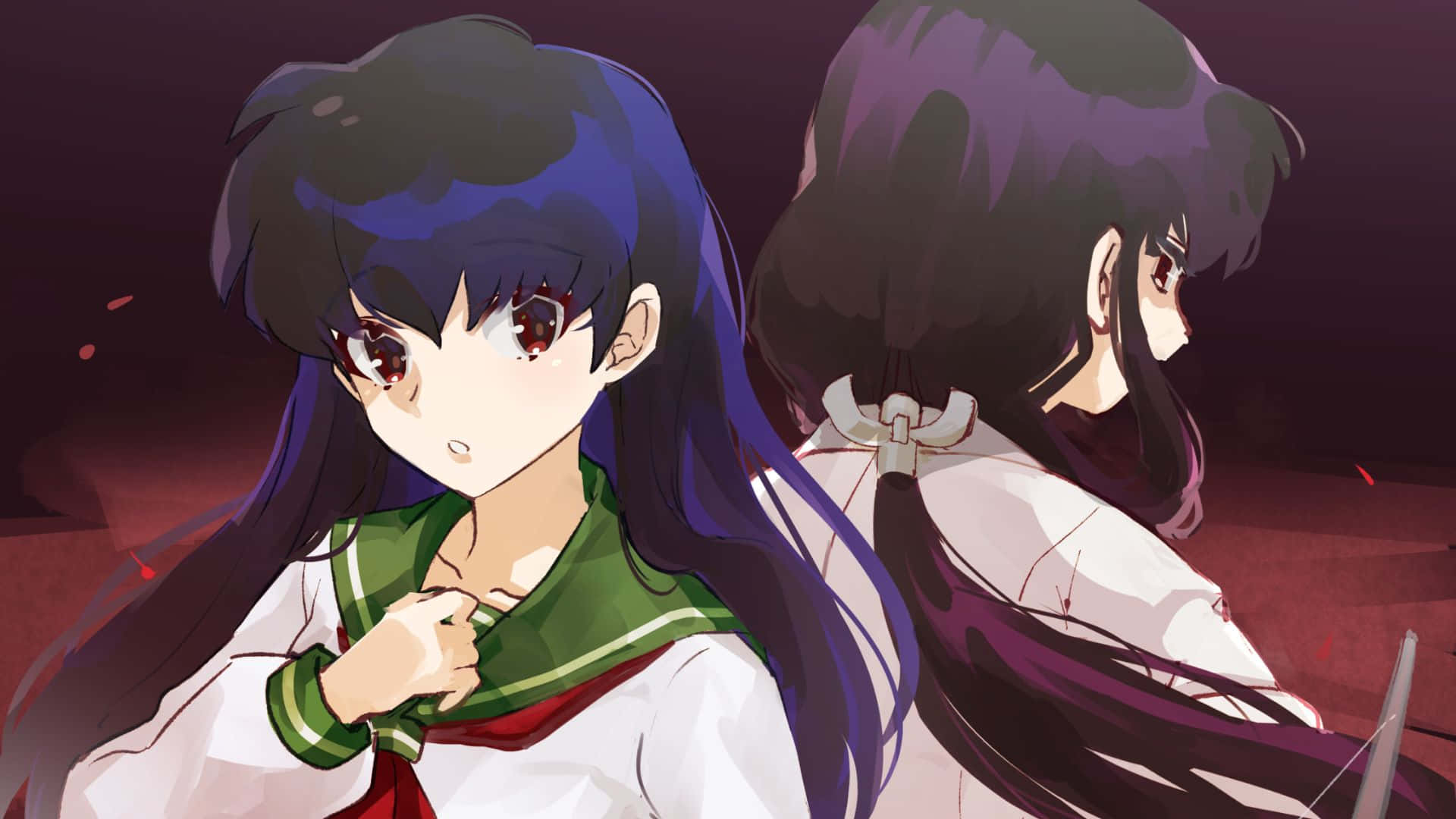 Kagome Higurashi, school uniforms, dark purple background, Full HD Desktop Wallpaper