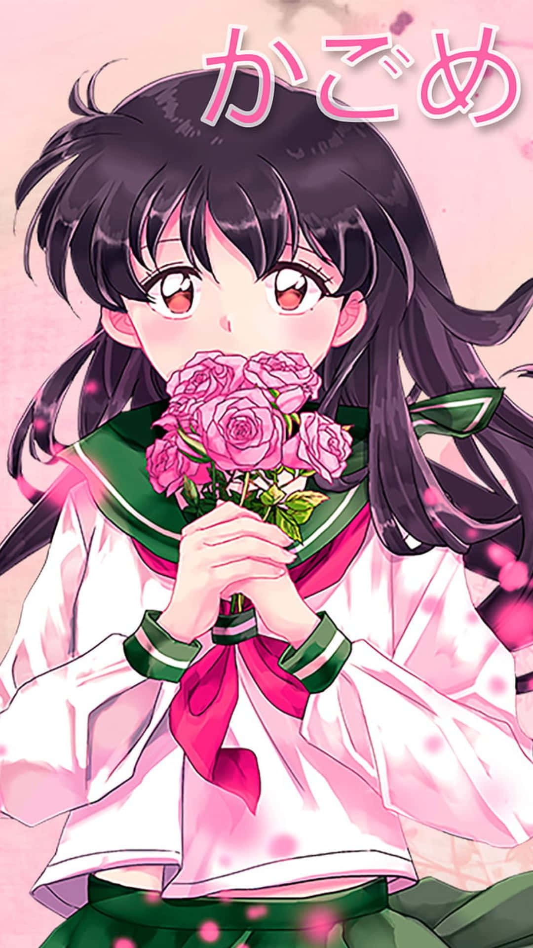 Kagome Higurashi, bow and arrow, pink roses, Full HD Phone Wallpaper