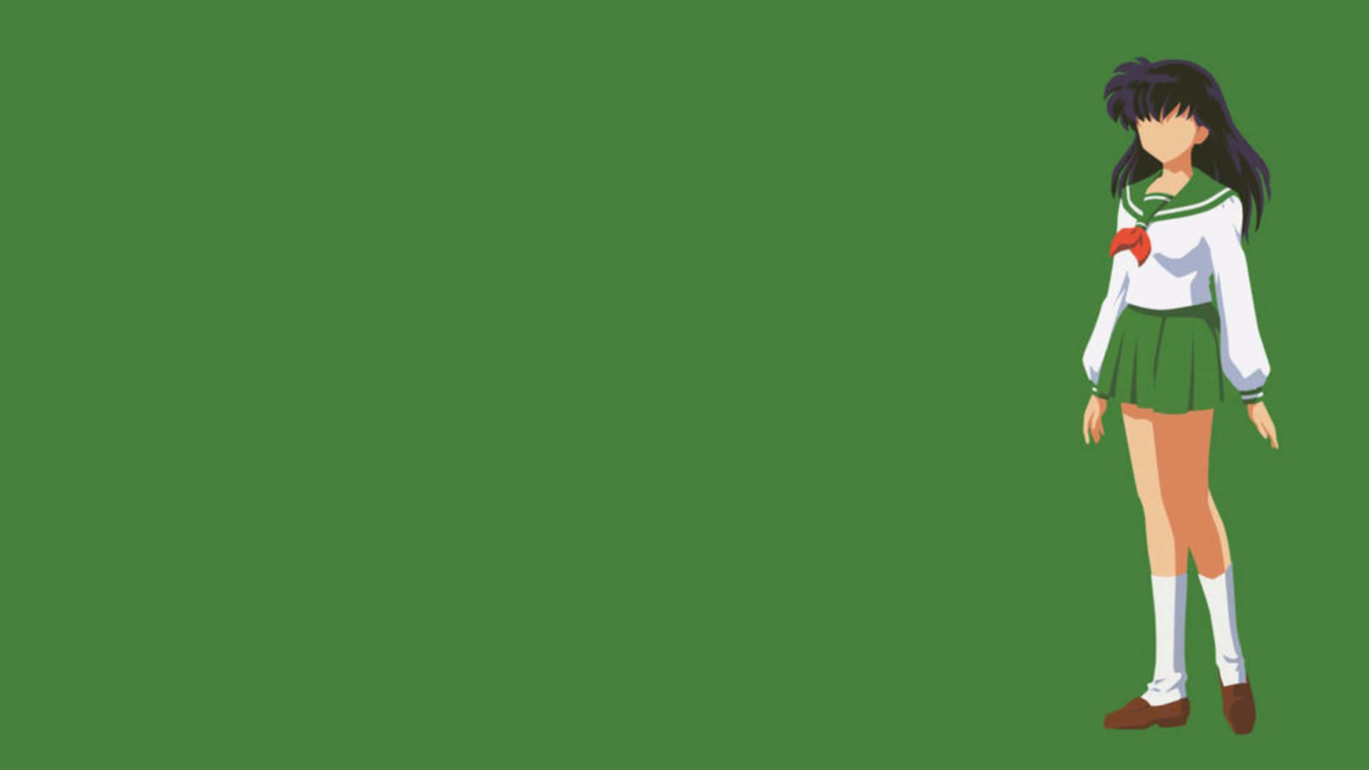 Kagome Higurashi, green and white school uniform, solid green background, Full HD Desktop Wallpaper