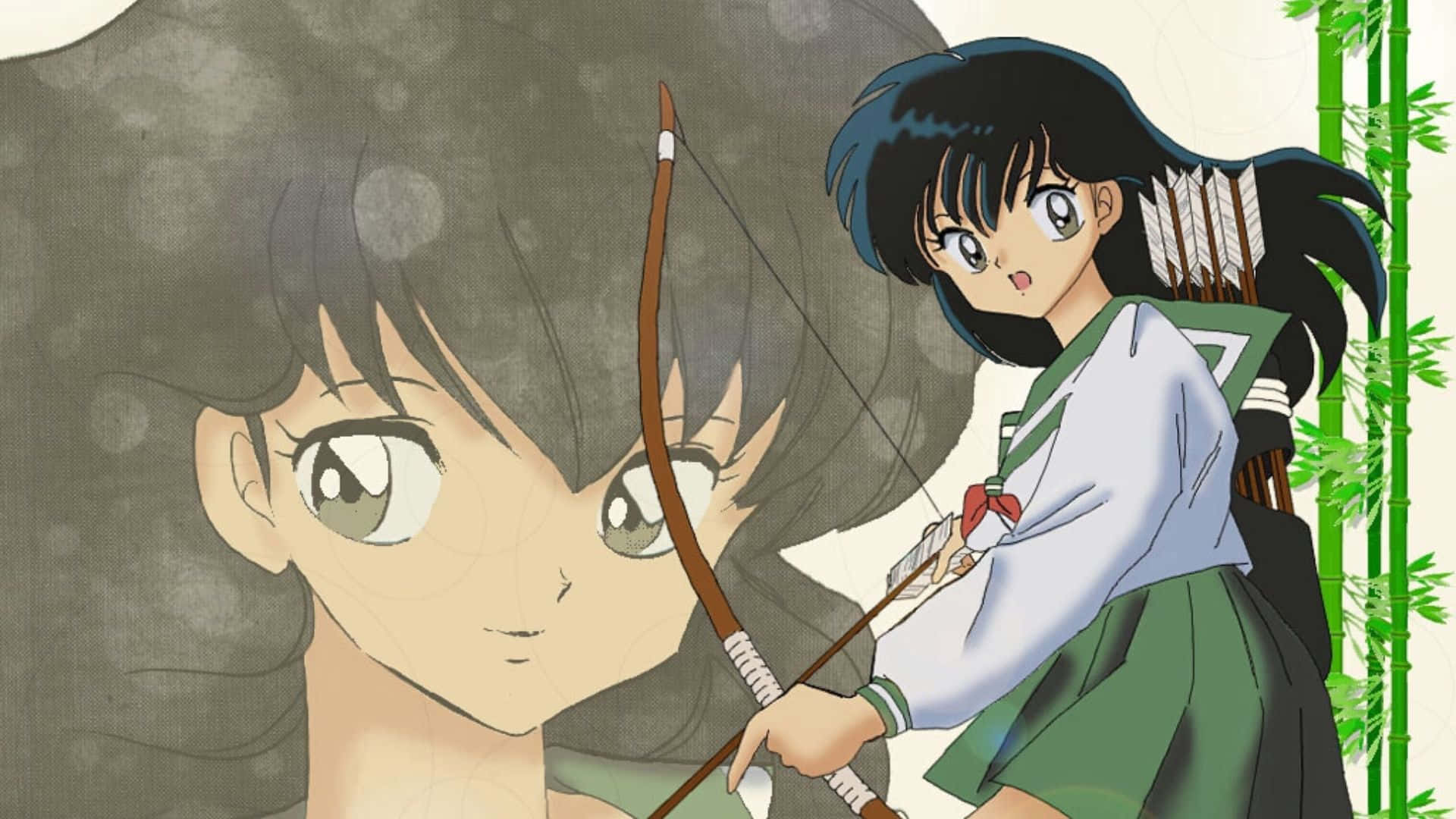 Kagome Higurashi, dark hair, green eyes, Full HD Desktop Wallpaper