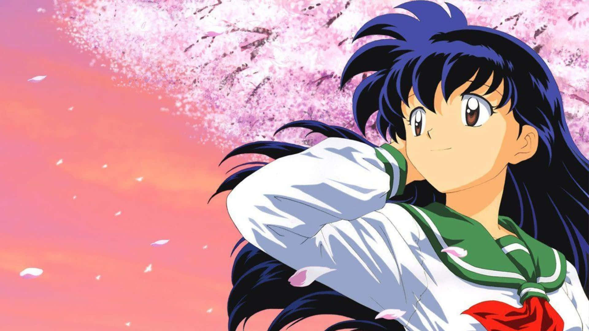 Kagome Higurashi, sailor uniform, pink cherry blossoms, Full HD Desktop Wallpaper