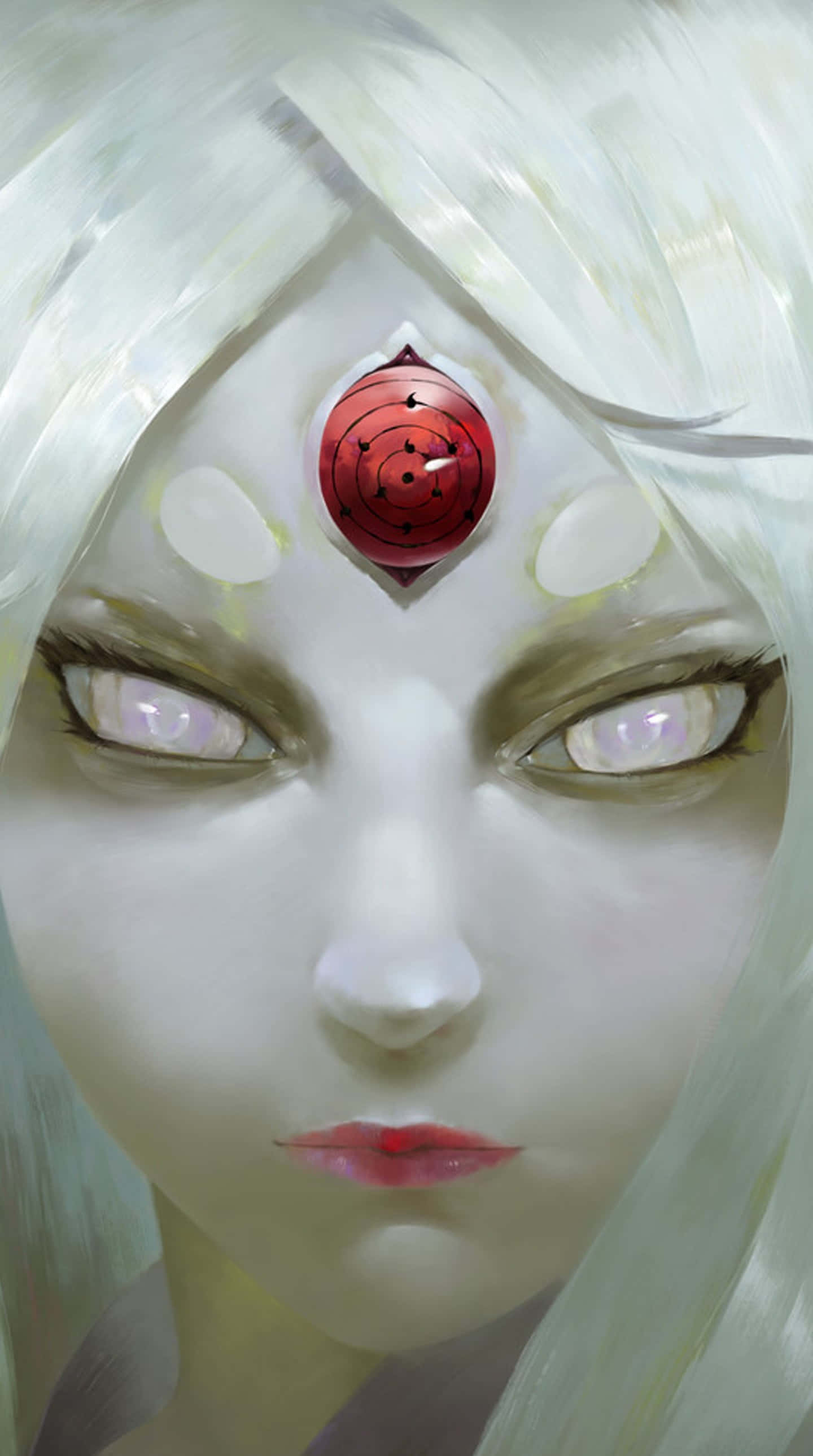 Kaguya Otsutsuki, white hair, red Rinnegan eye symbol, 2K Phone Wallpaper