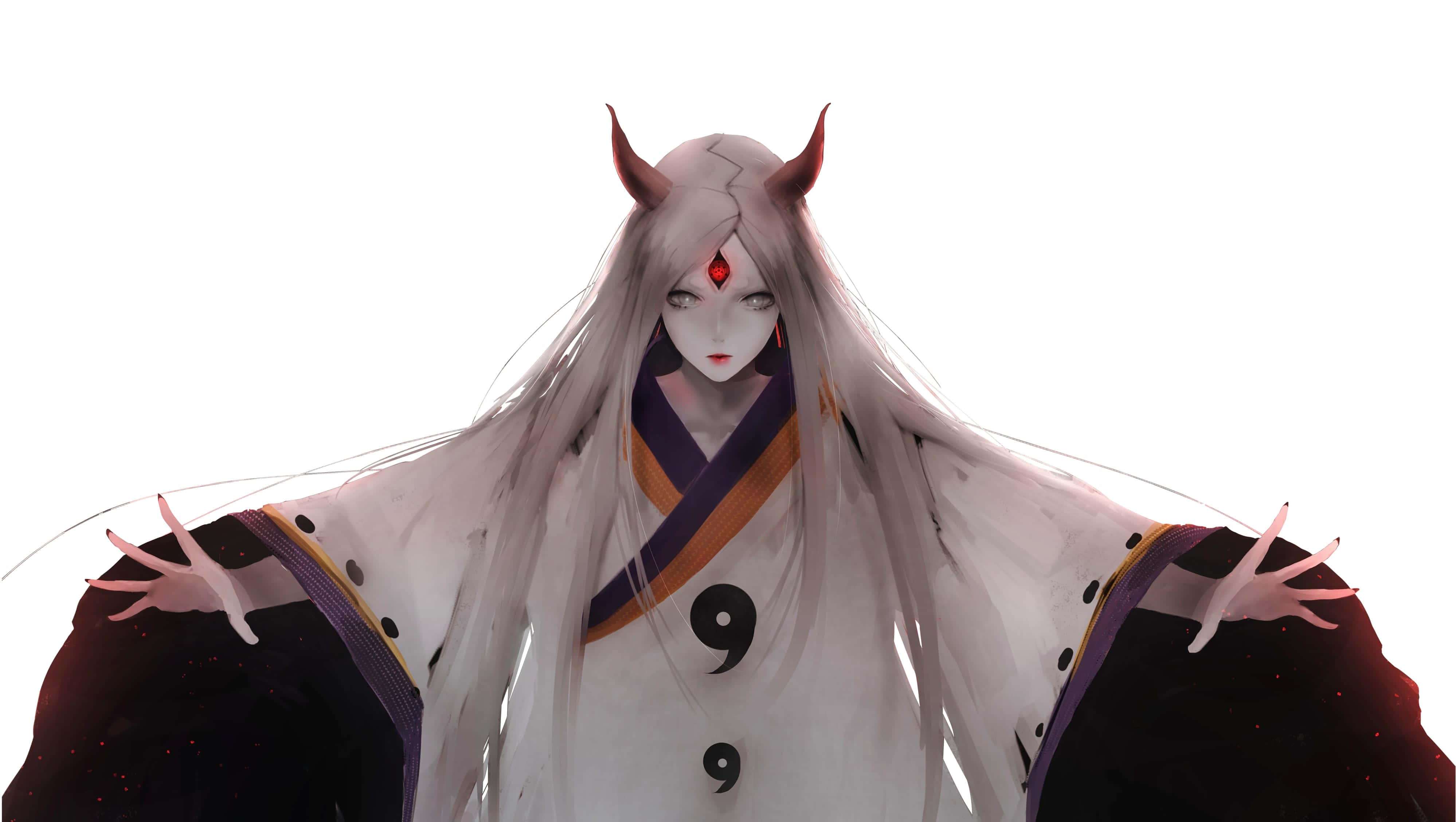 Kaguya Otsutsuki, silver hair, red horns, 4K Desktop Wallpaper