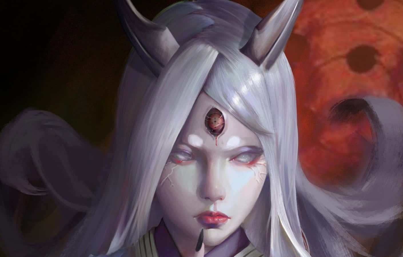 Kaguya Otsutsuki, silver hair, horns, HD Desktop Wallpaper