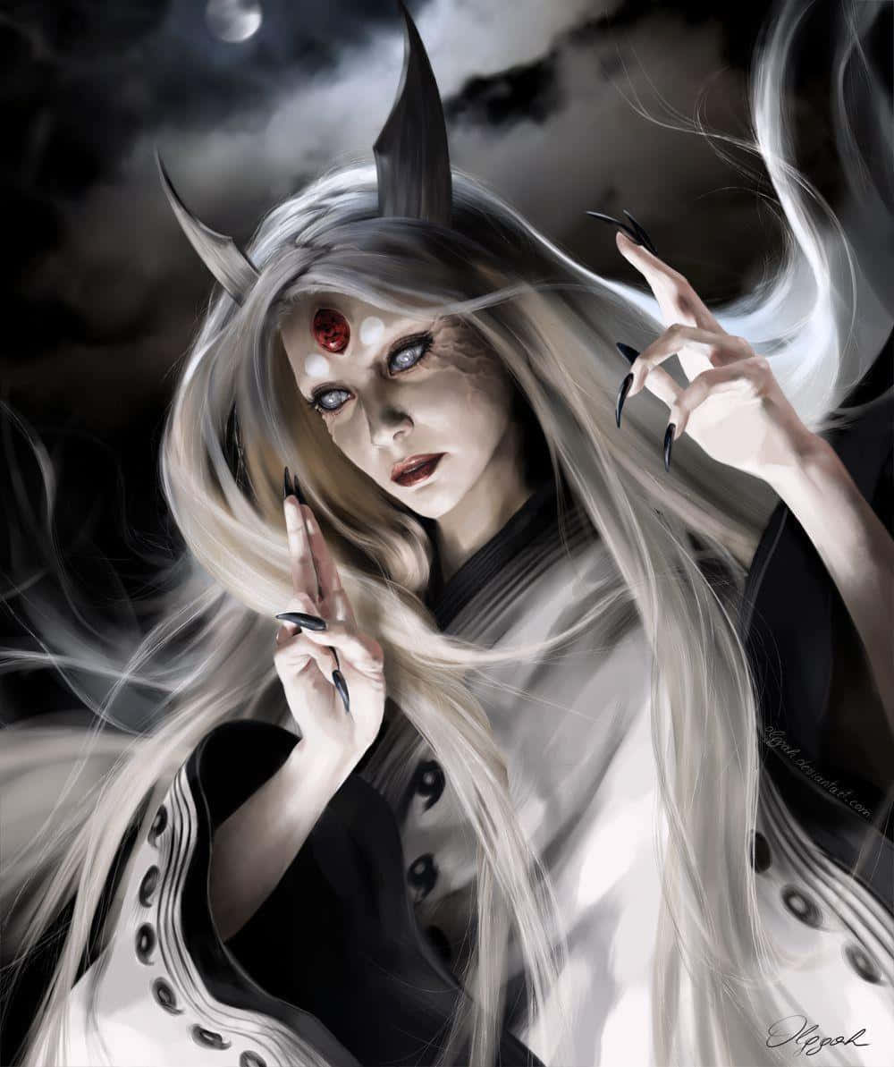 Kaguya Otsutsuki, silver hair, demonic horns, SD Phone Wallpaper