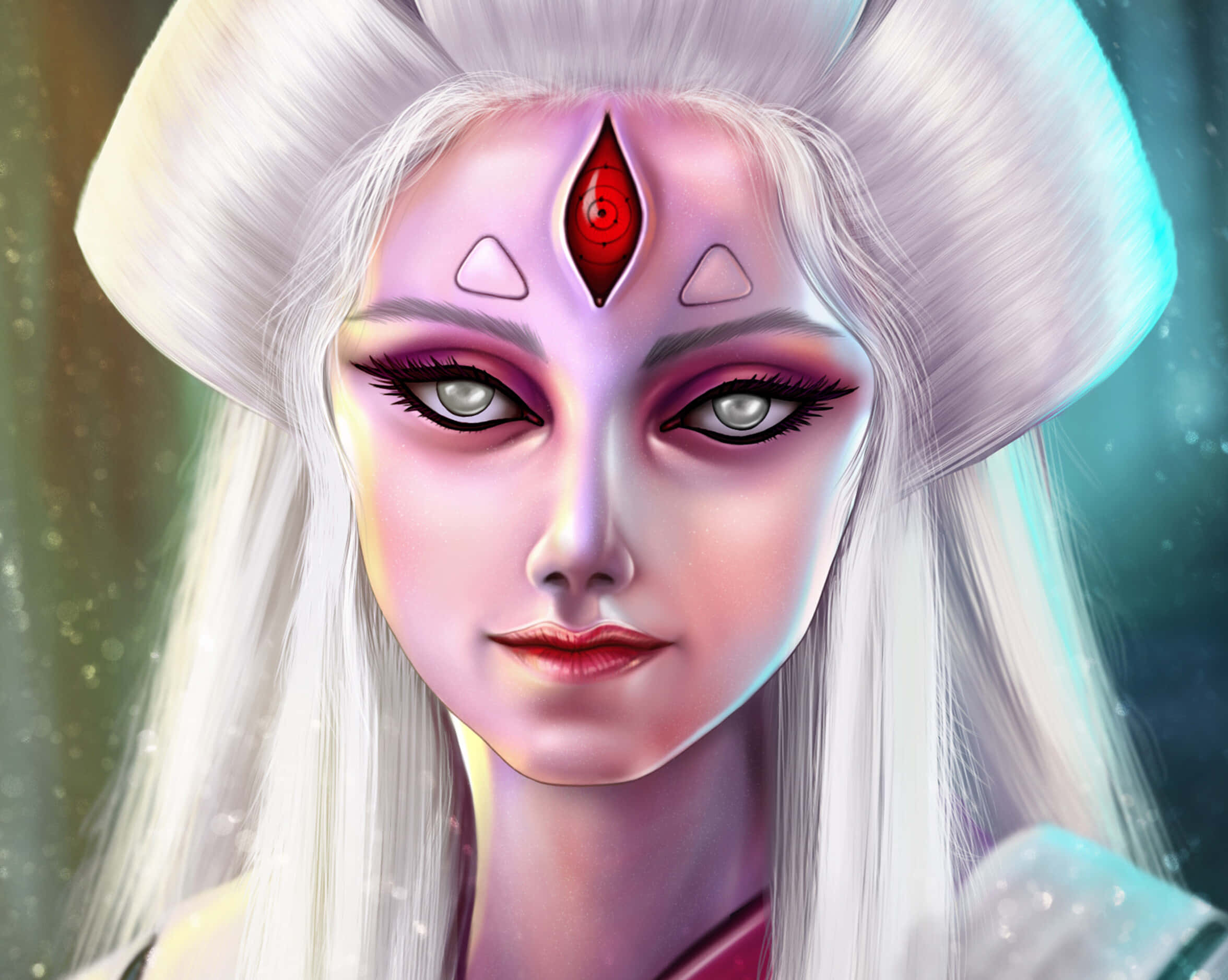 Kaguya Otsutsuki, white hair, glowing red third eye, Full HD Desktop Wallpaper