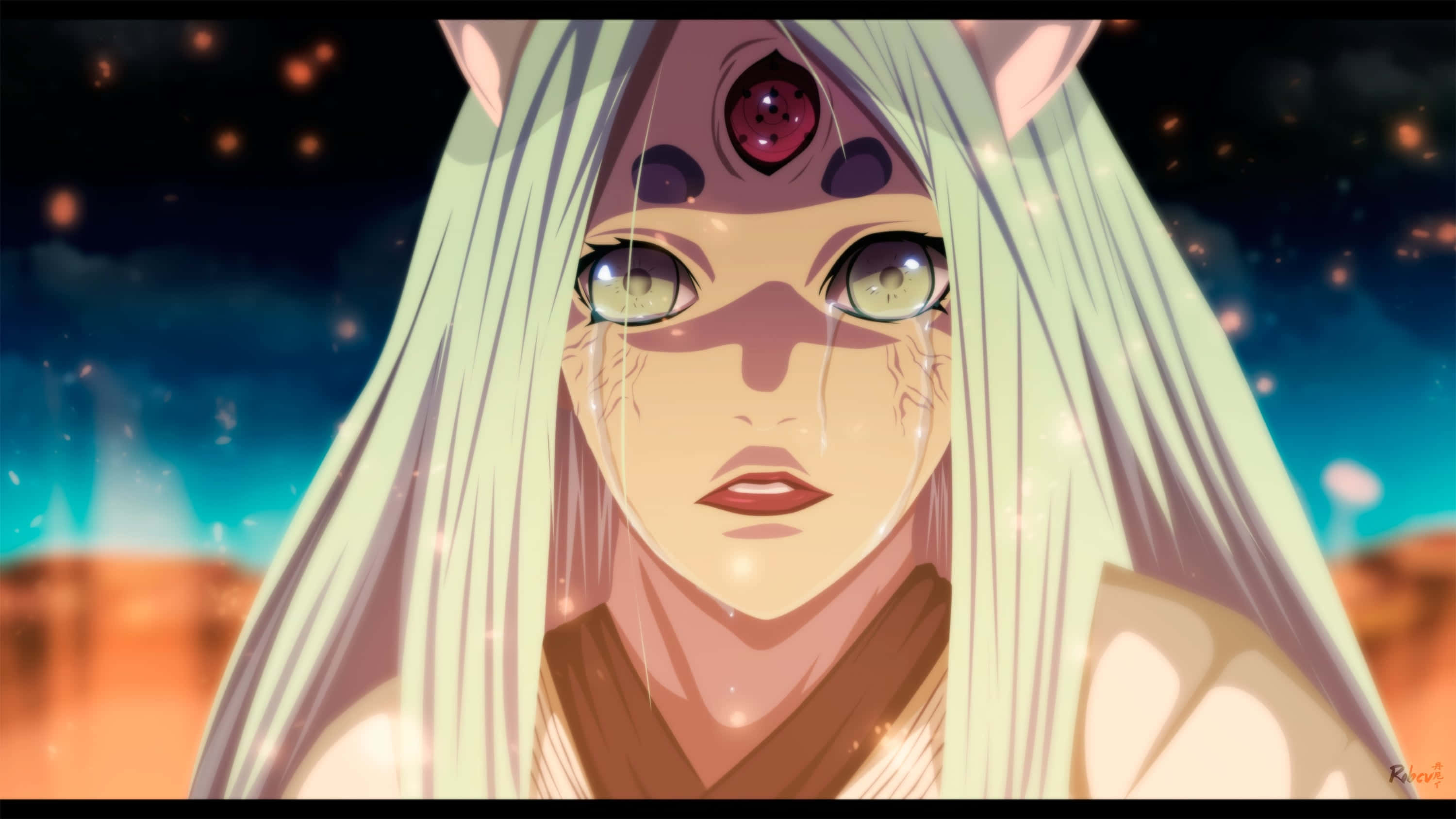 Kaguya Otsutsuki, pale hair, glowing eyes, 2K Desktop Wallpaper