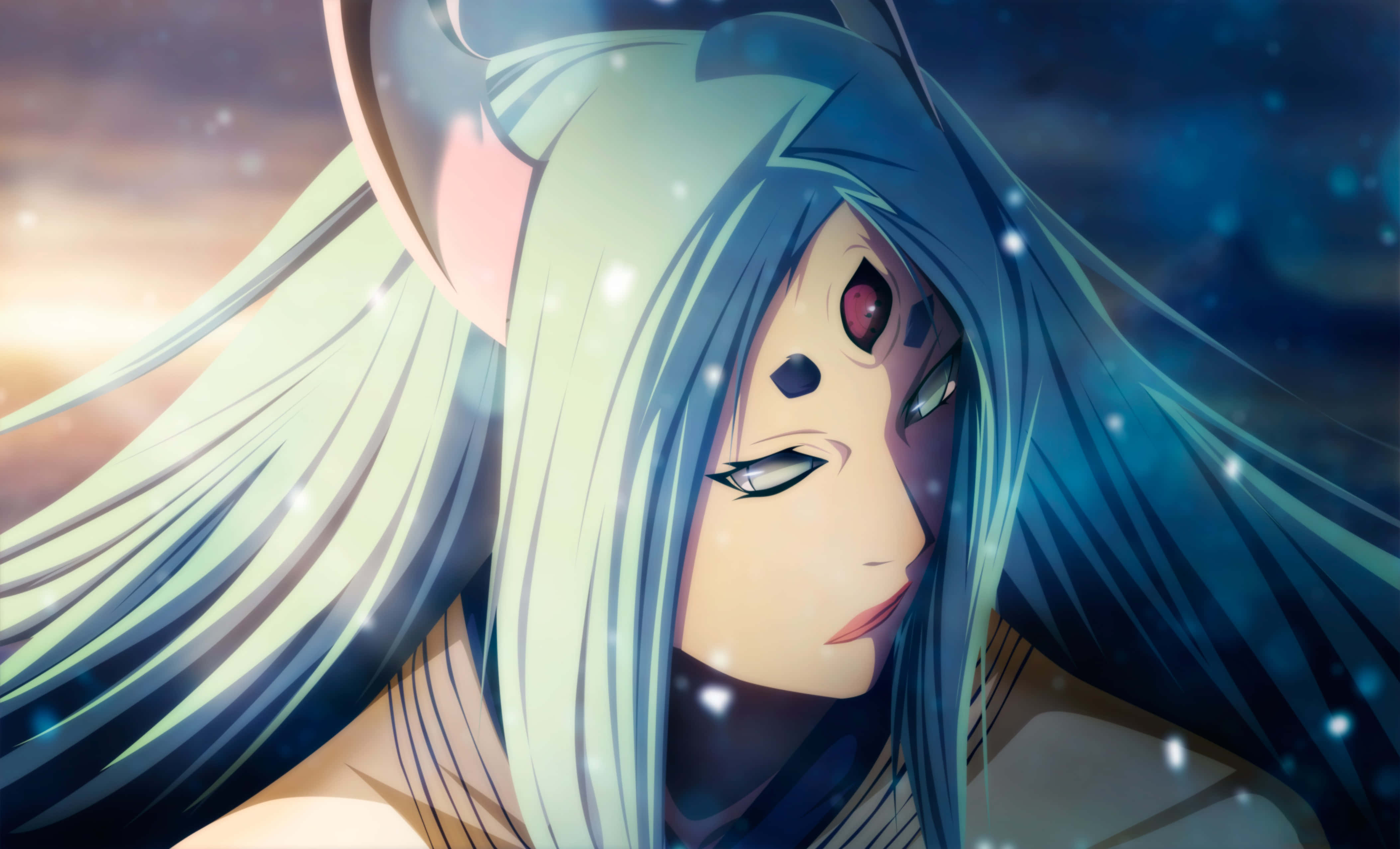 Kaguya Otsutsuki, long blue hair, cat ears, 4K Desktop Wallpaper