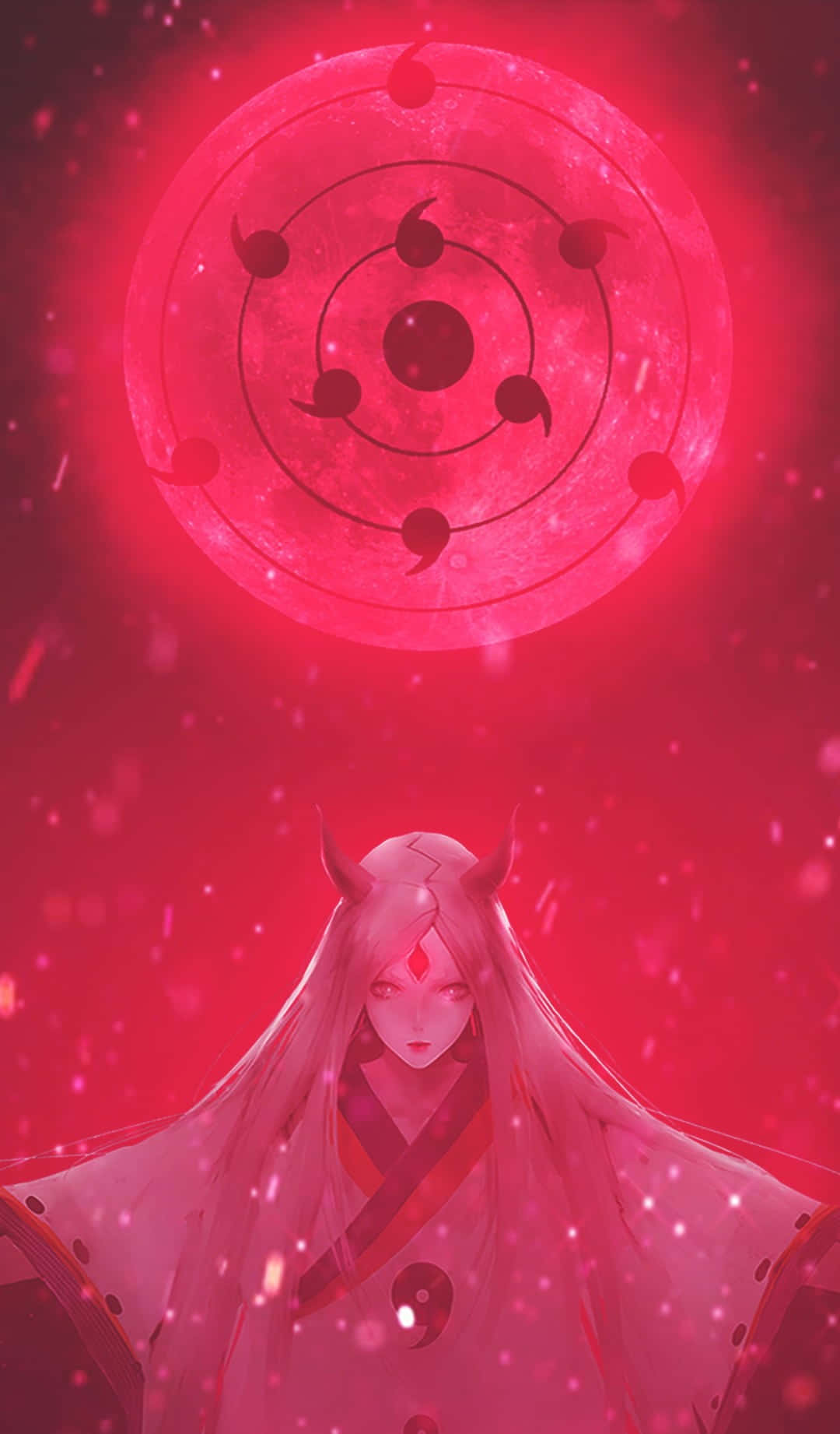 Kaguya Otsutsuki, red moon, black tomoe symbols, HD Phone Wallpaper
