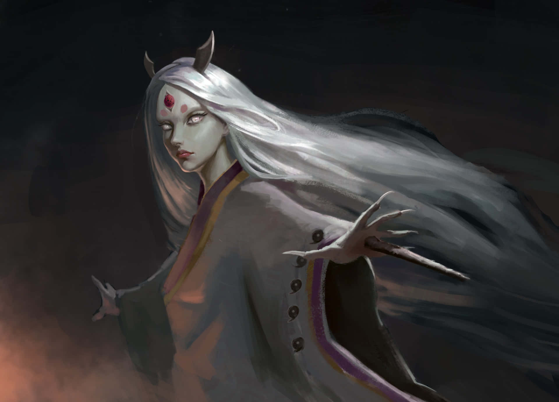 Kaguya Otsutsuki, white hair, horns, Full HD Desktop Wallpaper