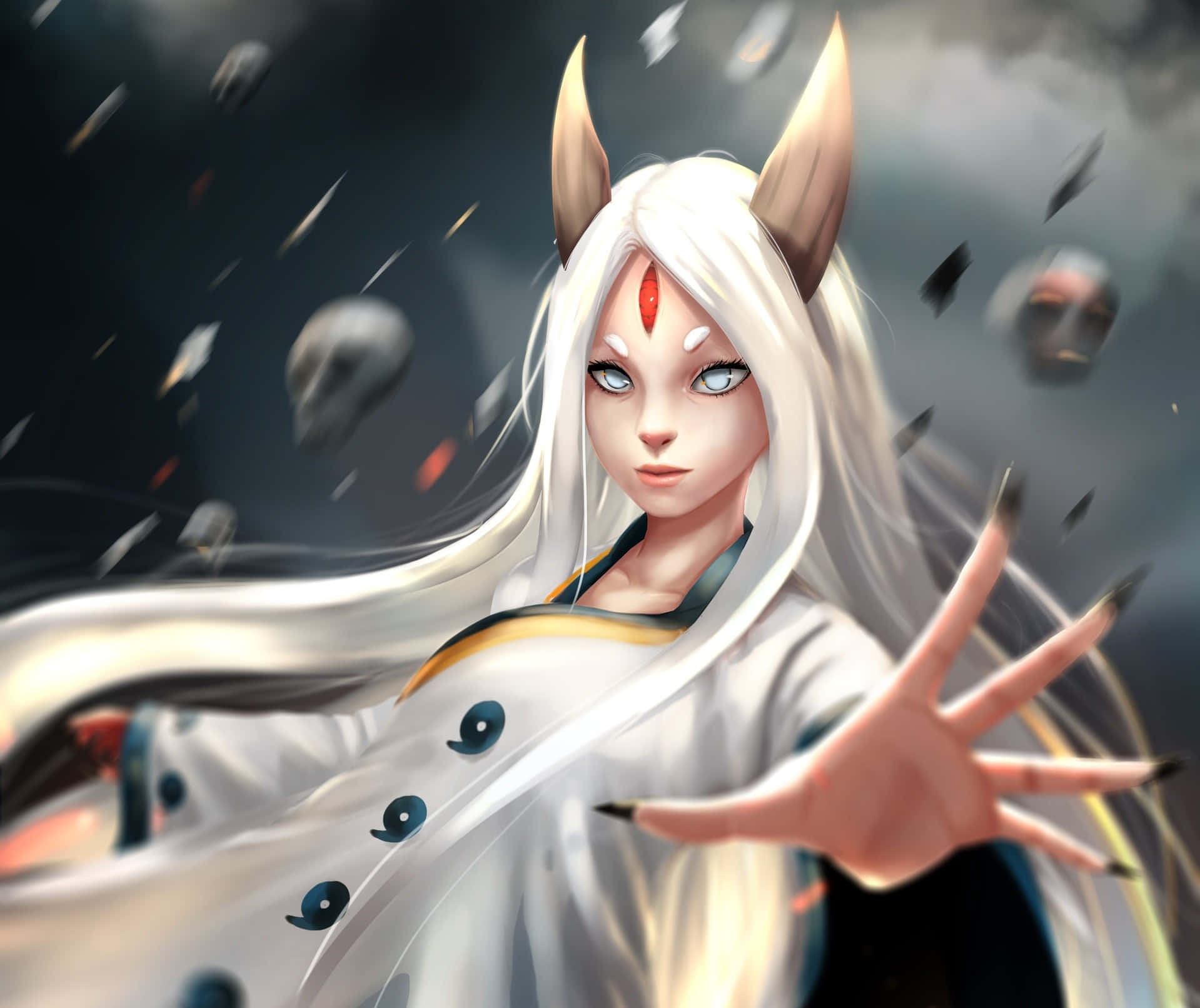 Kaguya Otsutsuki, white-haired, fox ears, HD Desktop Wallpaper