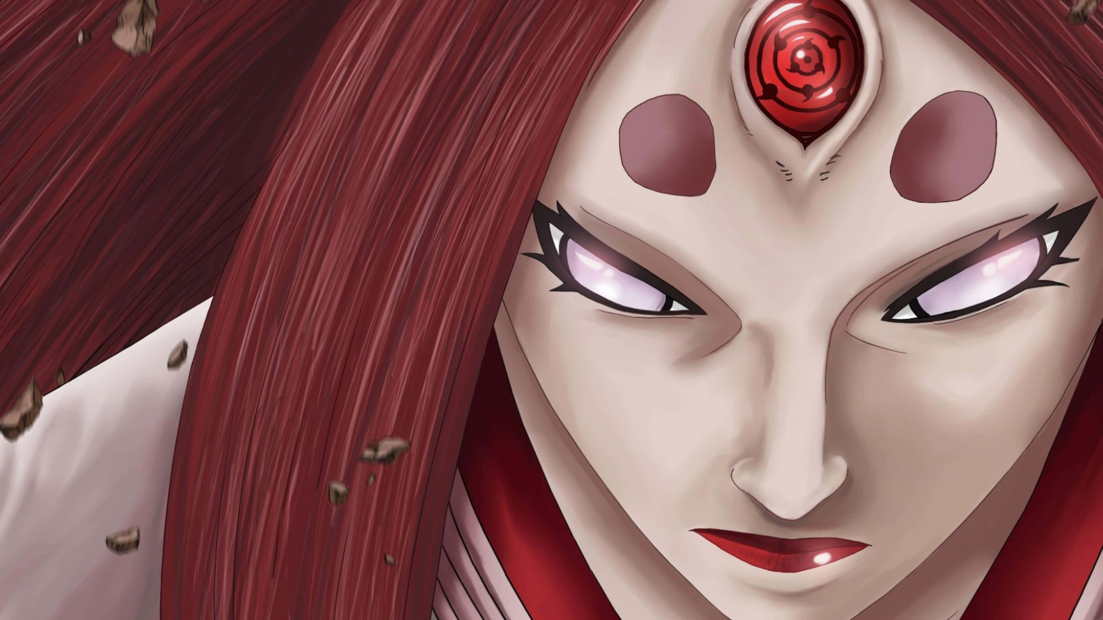 Kaguya Otsutsuki, red hair, glowing red spiral mark, 4K Desktop Wallpaper