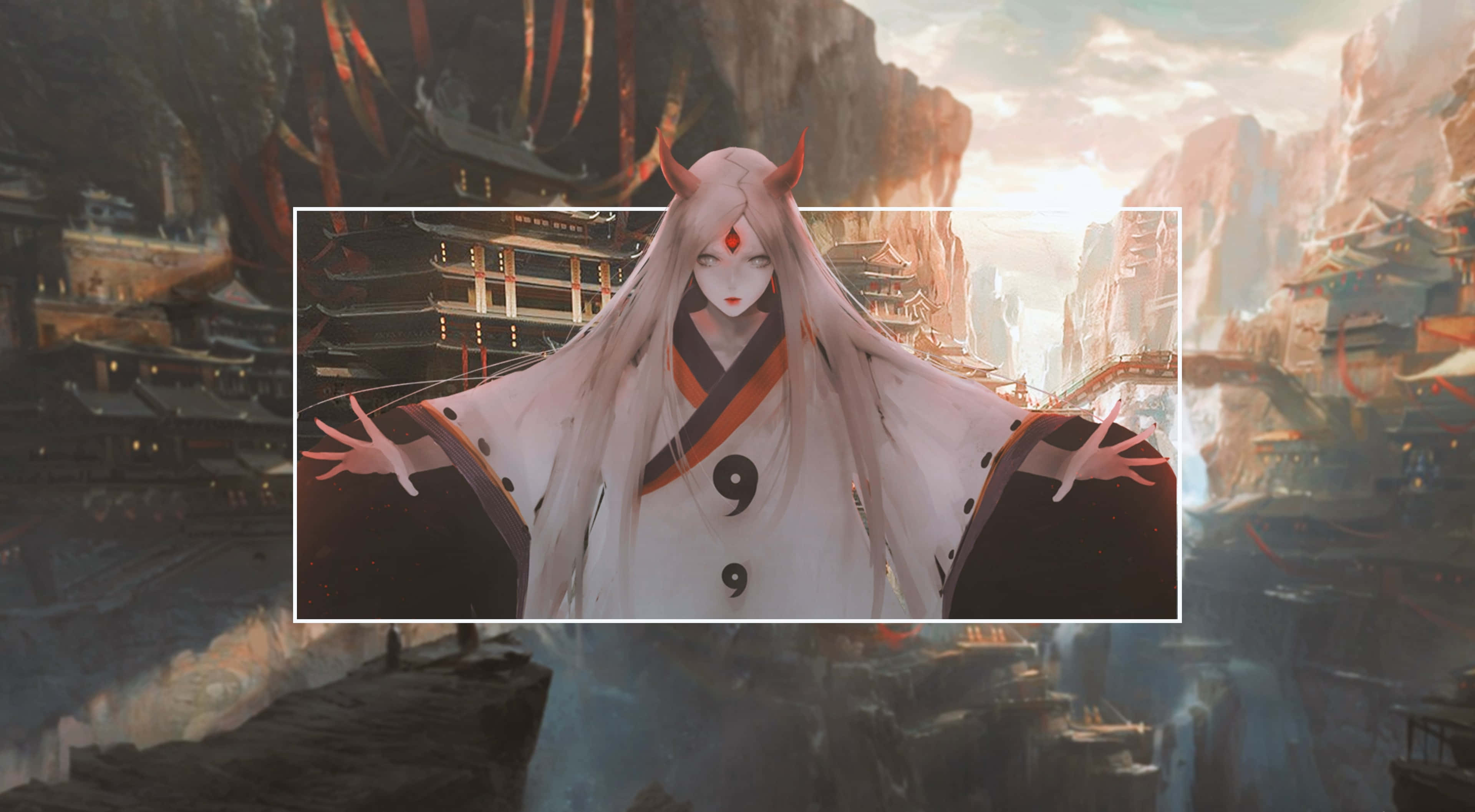 Kaguya Otsutsuki, white hair, red horns, 4K Desktop Wallpaper