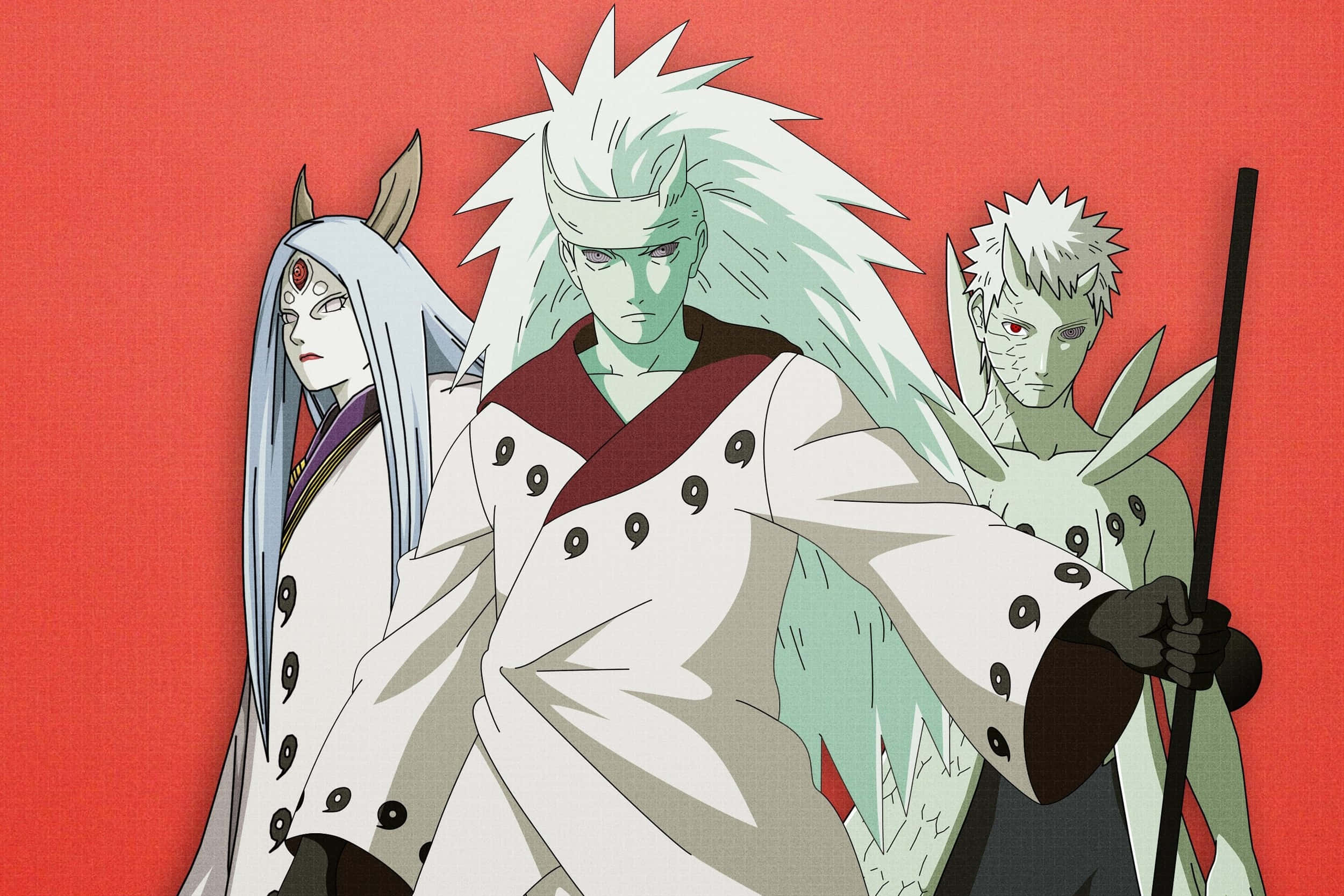Kaguya Otsutsuki, nine-tailed seals, spiky white hair, Full HD Desktop Wallpaper