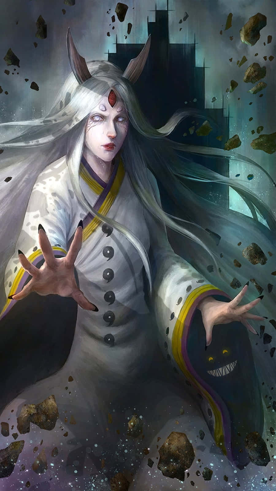 Kaguya Otsutsuki, white hair, horns, HD Phone Wallpaper