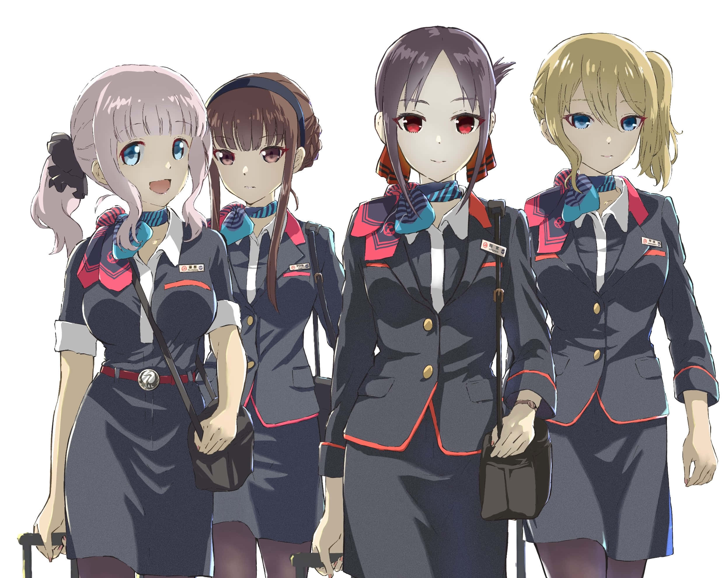 Kaguya Sama Love Is War, dark blue uniforms, red trim, Full HD Desktop Wallpaper