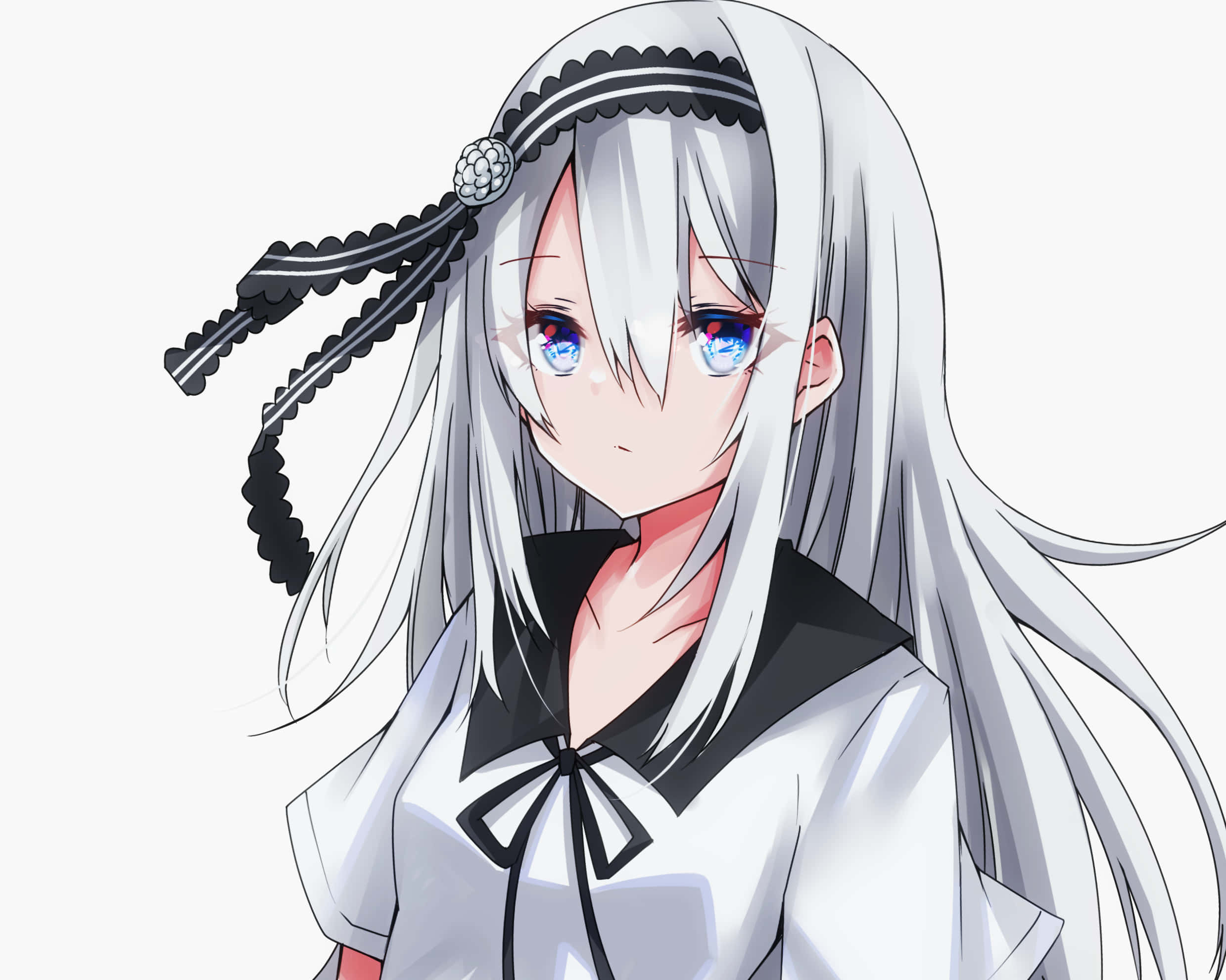 Kaguya Sama Love Is War, long white hair, black bow, Full HD Desktop Wallpaper