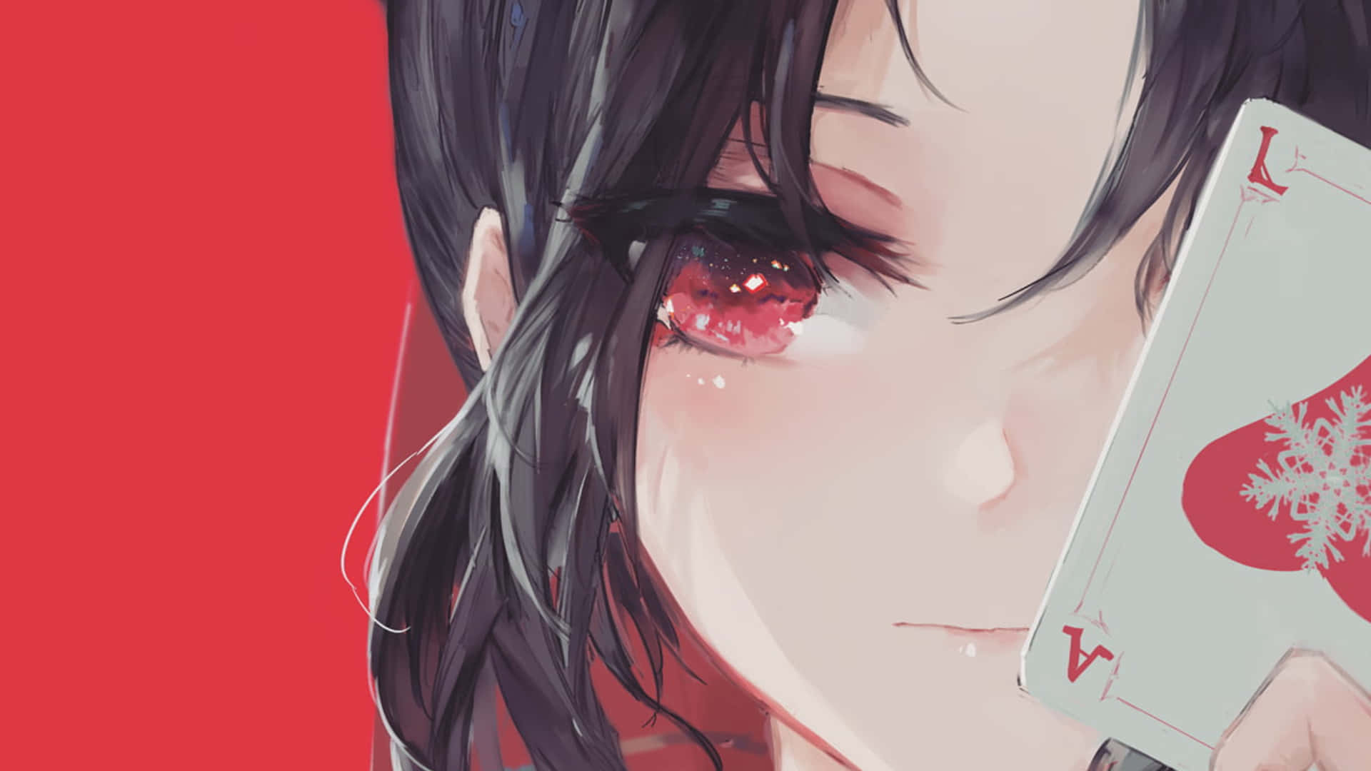 Kaguya Sama Love Is War, red glowing eye, ace of hearts card, Full HD Desktop Wallpaper