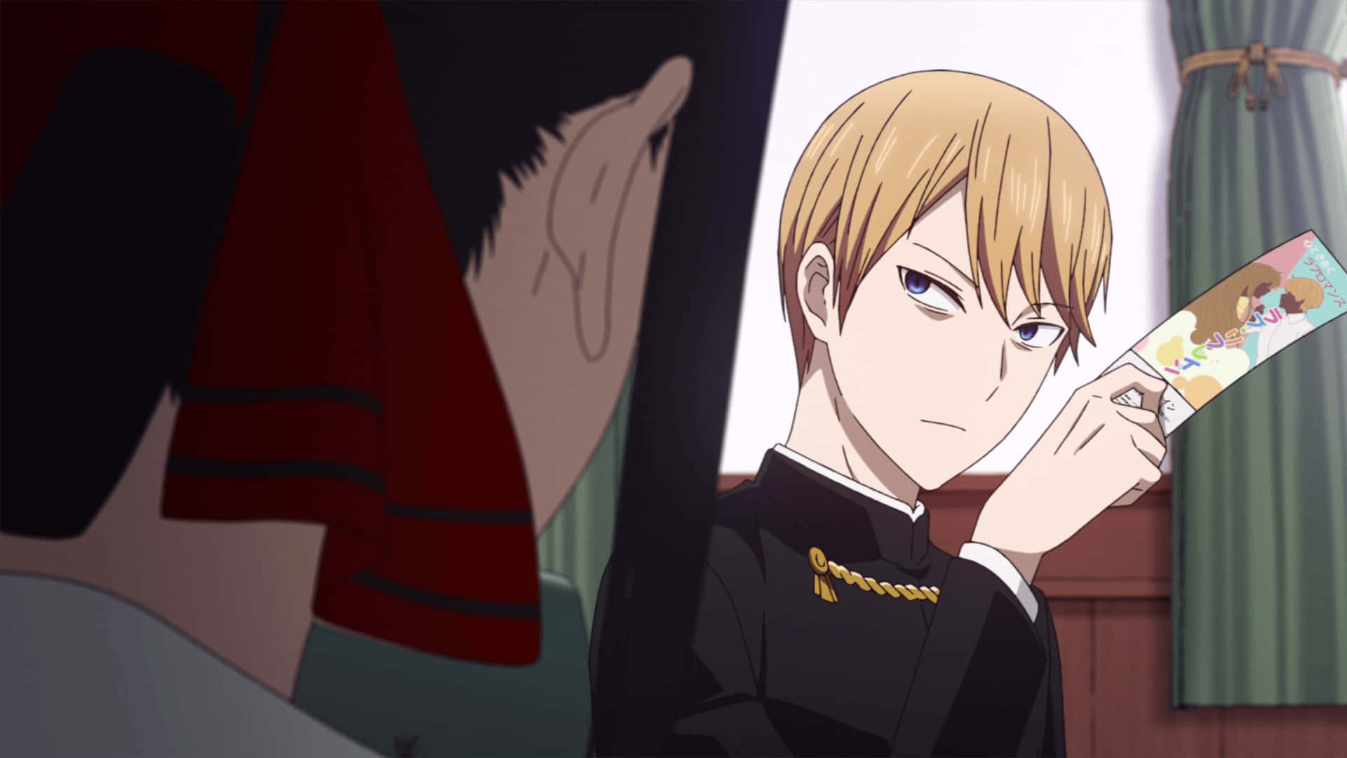 Kaguya Sama Love Is War, blonde anime boy, black uniform, Full HD Desktop Wallpaper