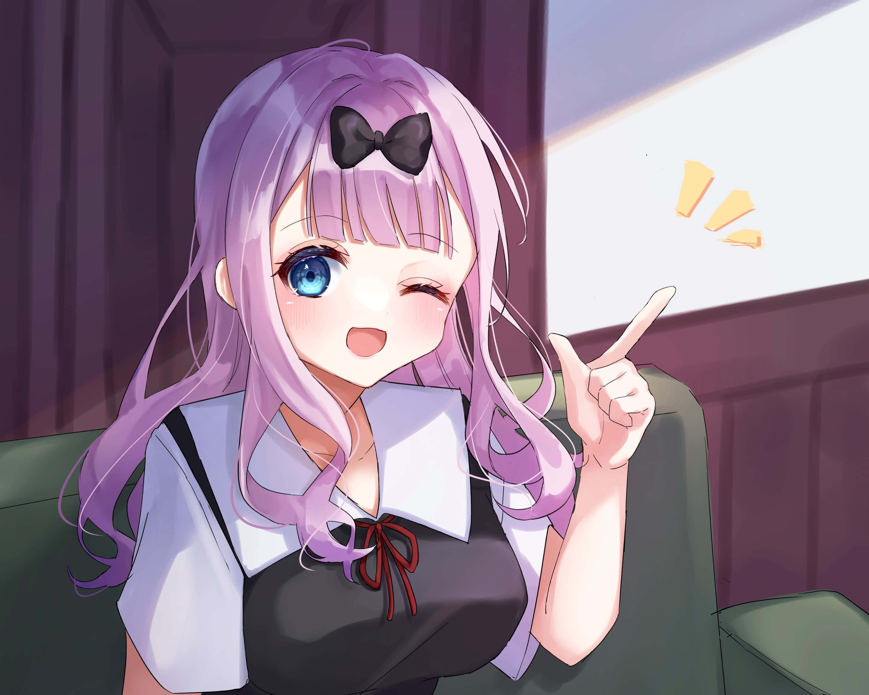 Kaguya Sama Love Is War, purple hair, blue eyes, 2K Desktop Wallpaper
