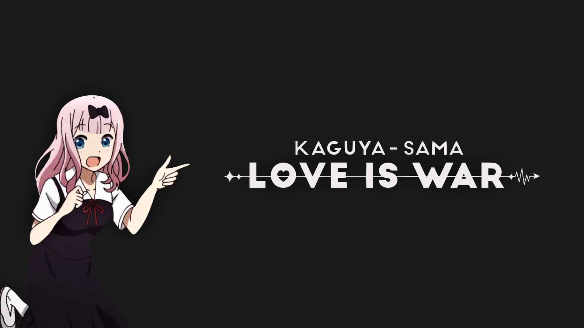 Kaguya Sama Love Is War, pink hair, white text, Full HD Desktop Wallpaper