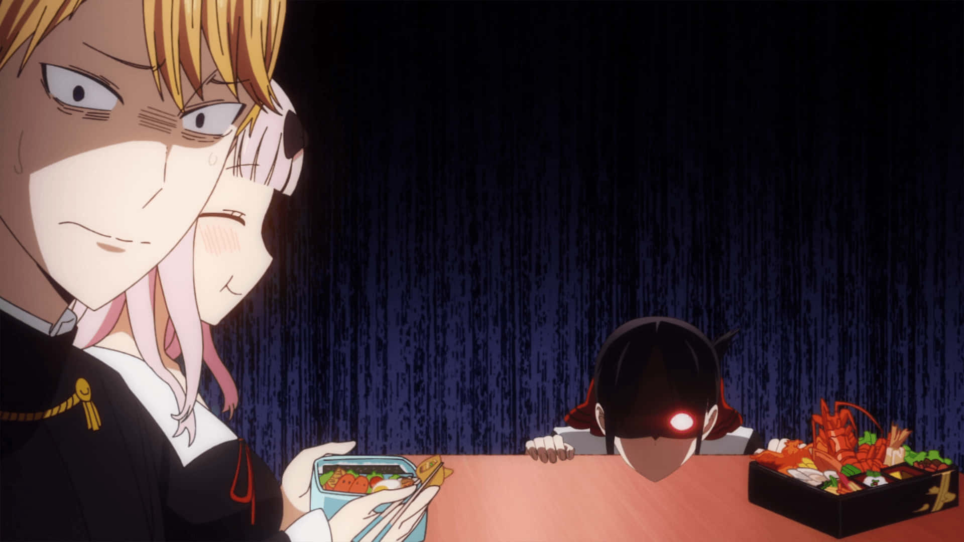 Kaguya Sama: Love is War, two anime characters, third character, Full HD Desktop Wallpaper